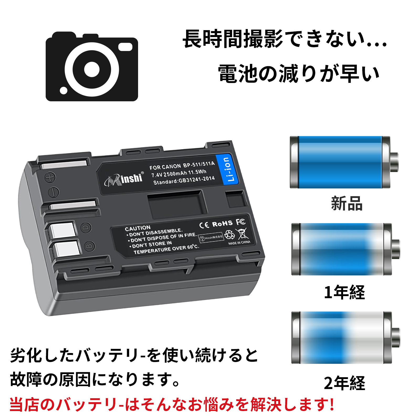 新品CANON EOS 40D 互換バッテリー【2500mAh 7.4V】1年保証 リチウム