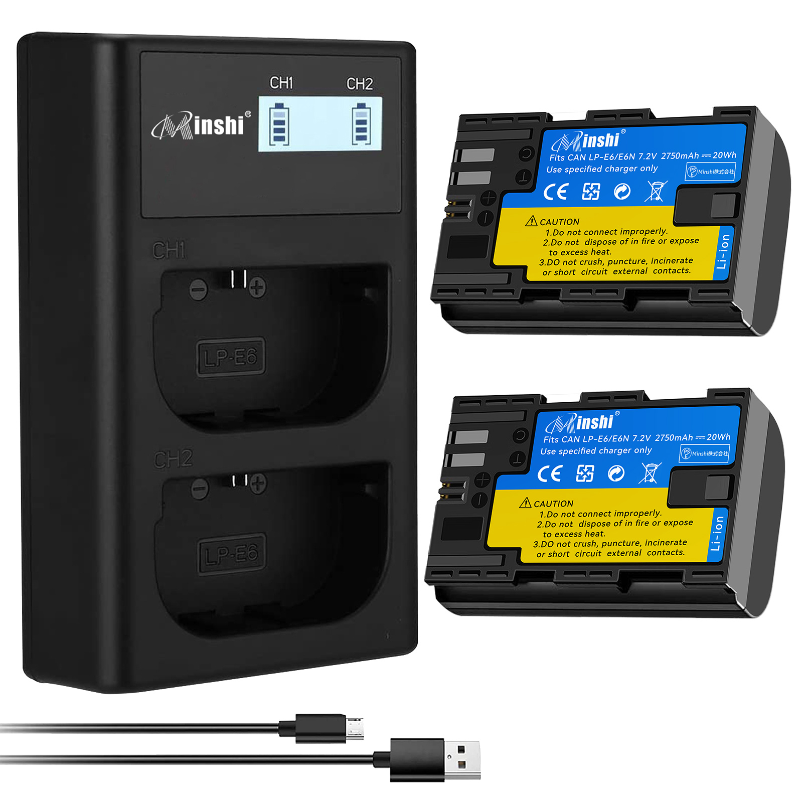 ڣĥåȡminshi Canon LP-E6NH LP-E6N EOS6D CANON 80D 2700mAh 7.2Vۡڸߴ®USB㡼㡼 ʼLP-E6NHѥХåƥ꡼