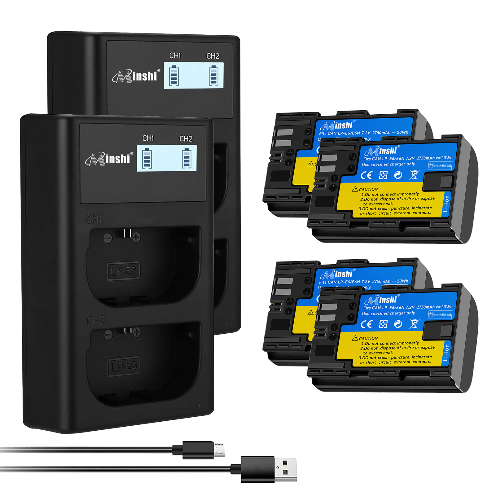 4ĥå&amp;2ĽŴminshi Canon LP-E6 EOS 6D  LP-E6 2700mAh 7.2V PSEǧ ʼ LP-E6NH ѥХåƥ꡼