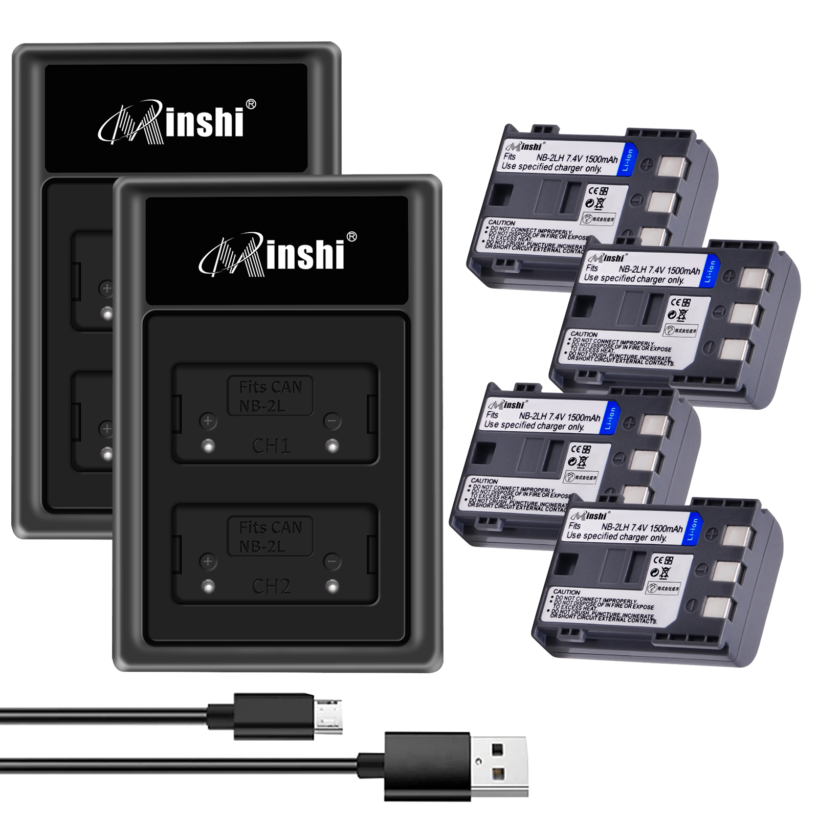 【4個セット&2個充電器】 minshi CANON EOS 500 対応 NB-2L互換バッテリー 1500mAh 高品質交換バッテリー