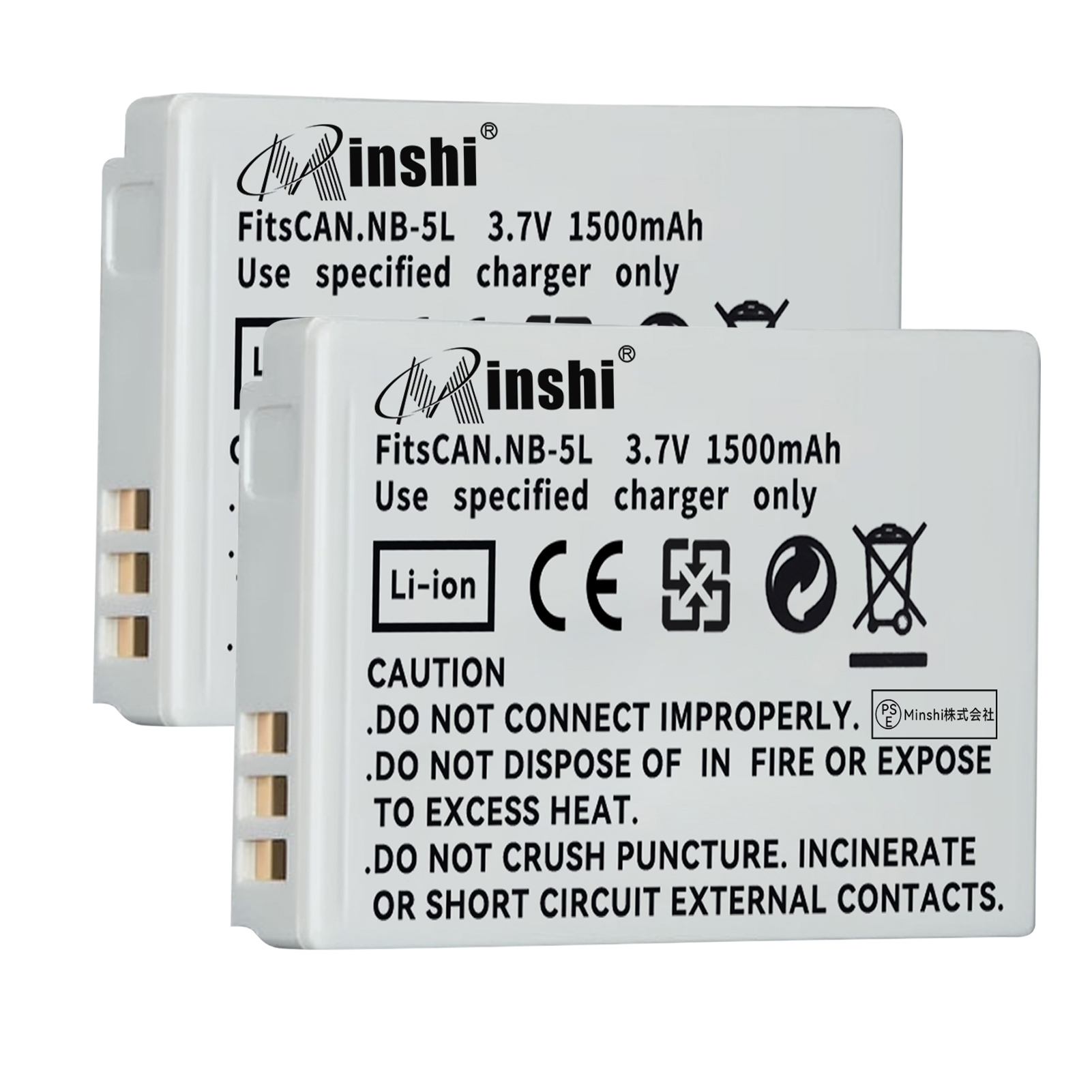 【２個セット】minshi CANON S100   【1500mAh 3.7V】PSE認定済 高品質 NB-5L 交換用バッテリー