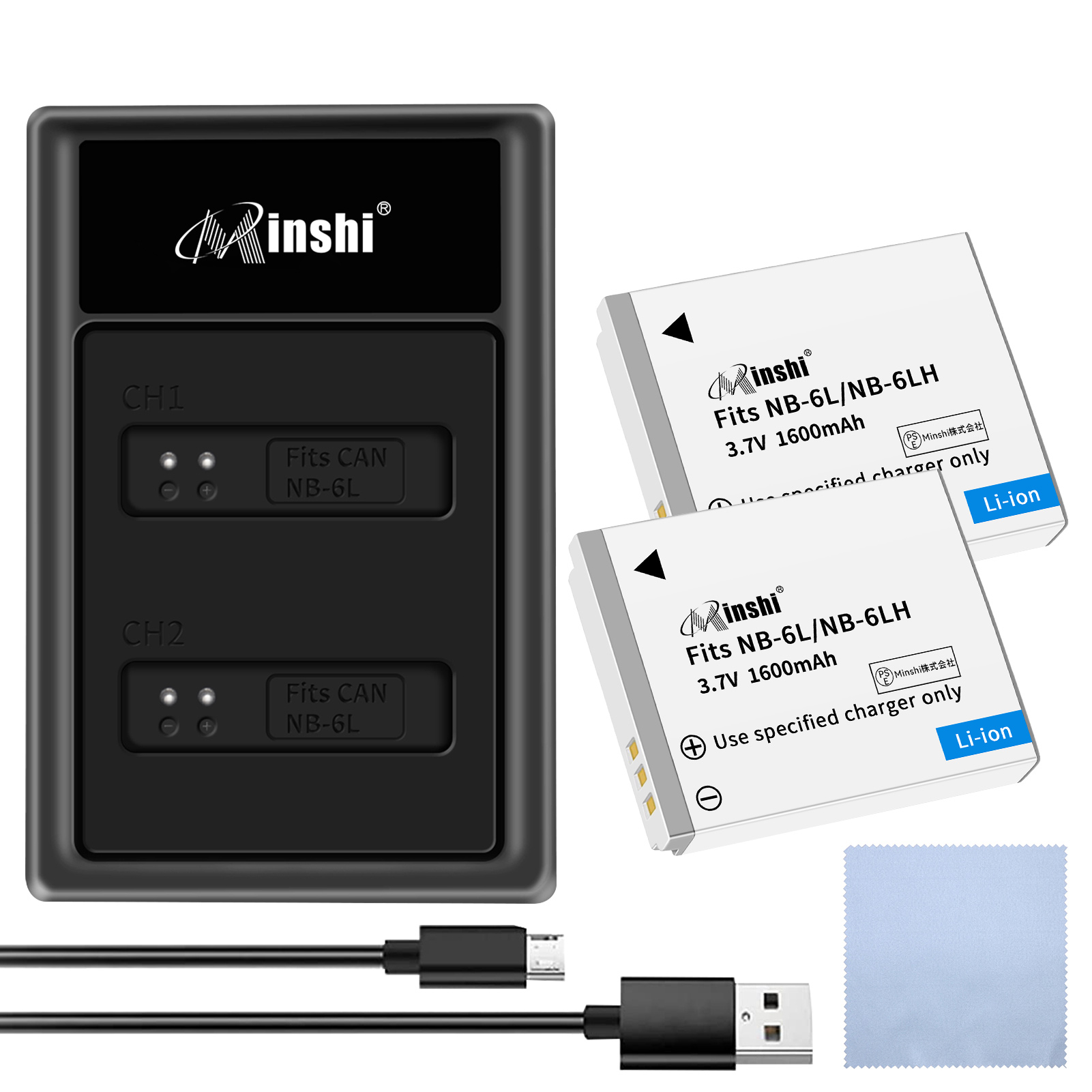 【期間限定 3%OFF】【セット】minshi Canon IXUS 105 IS NB-6L   NB-6L【1600mAh 3.7V】PSE認定済 高品質 NB-6LH 交換用バッテリー【2個】
