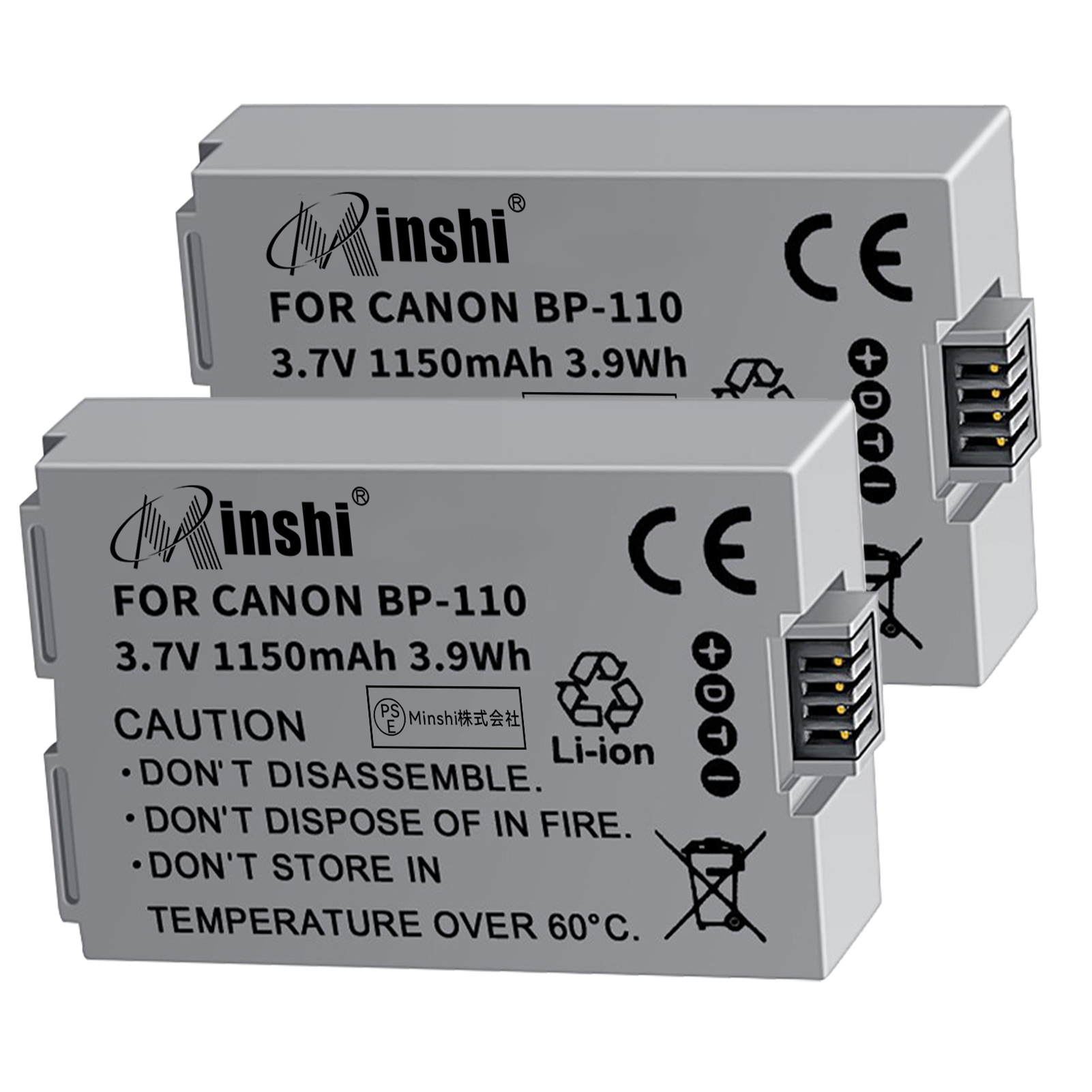 【２個セット】minshi iVIS HF R200【1150mAh 3.7V】PSE認定済 高品質 BP-110交換用バッテリー