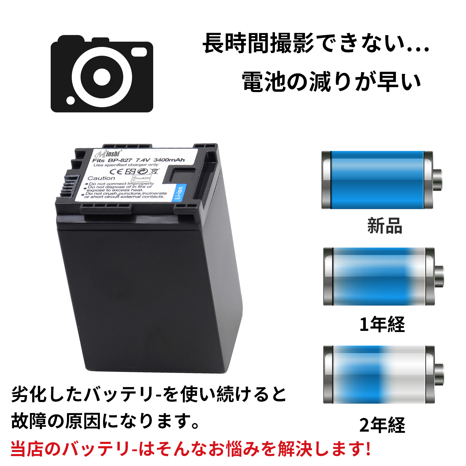 新品 Canon BP-827D 互換バッテリー 3400mAh 7.4V 対応用 1年保証 高