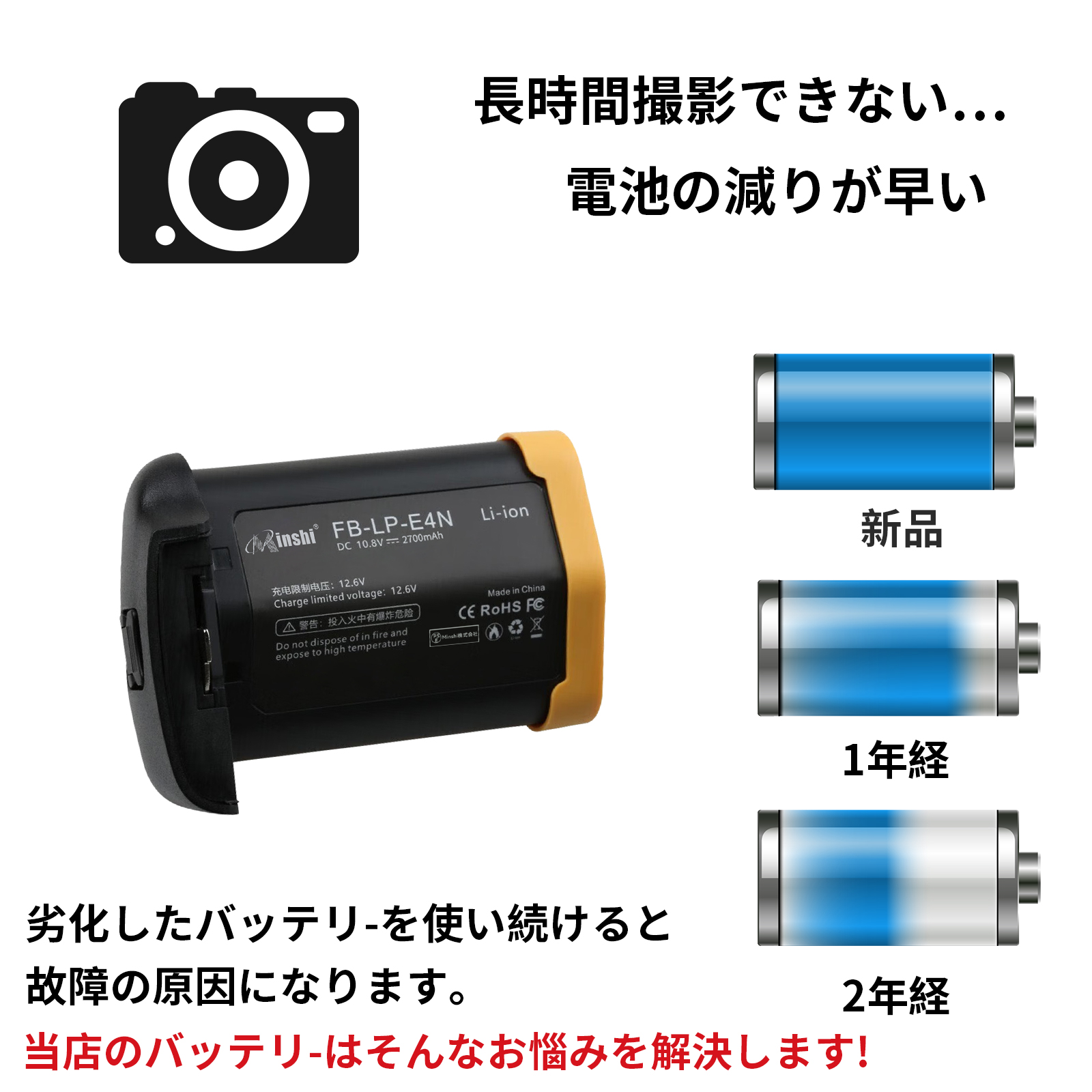 新品 Canon EOS 1D Mark III 互換バッテリー 2700mAh 10.8V 対応用 1年 