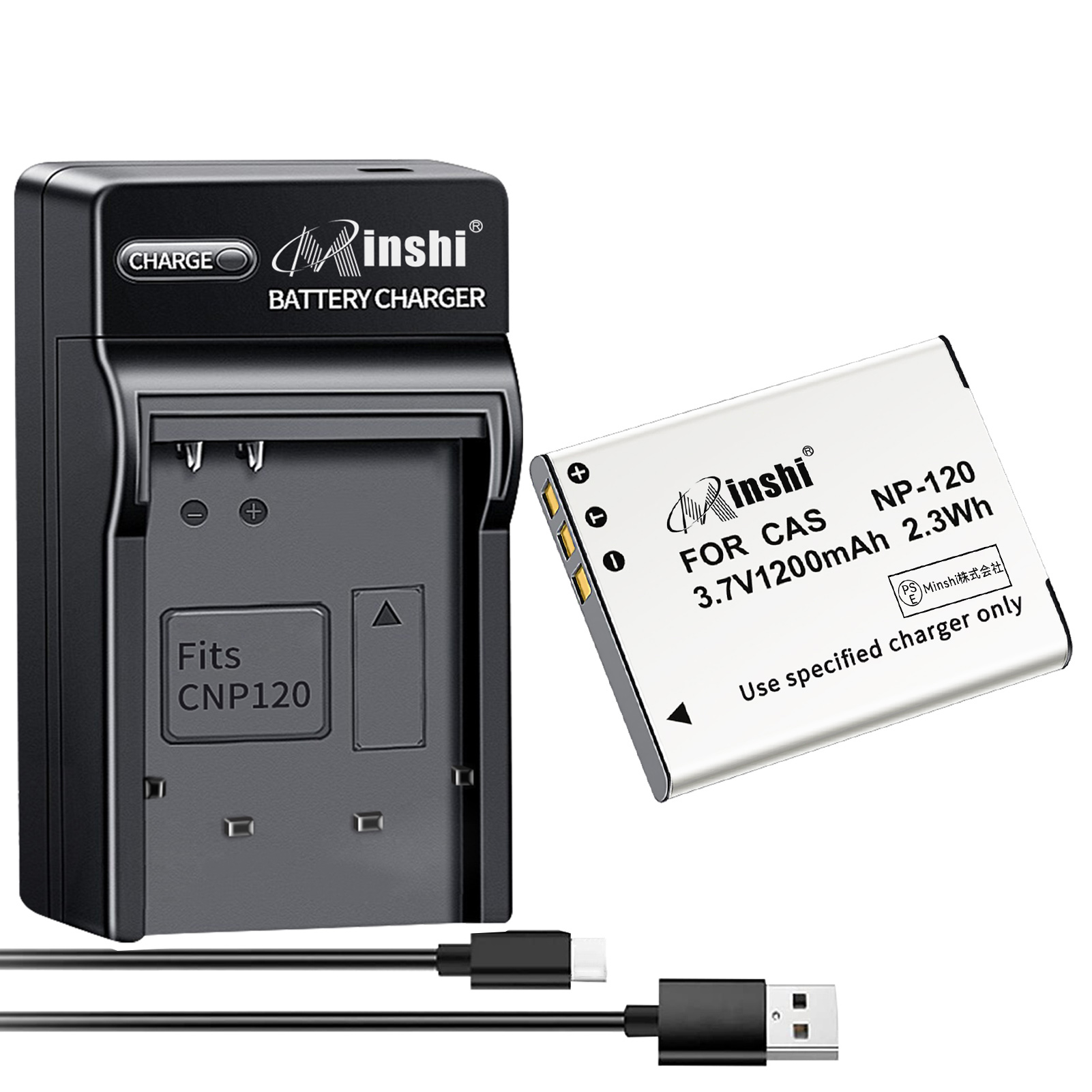 【1年保証】minshi Casio  NP-120【1200mAh 3.7V】【互換急速USBチャージャー】 高品質NP-120互換バッテリーPHB