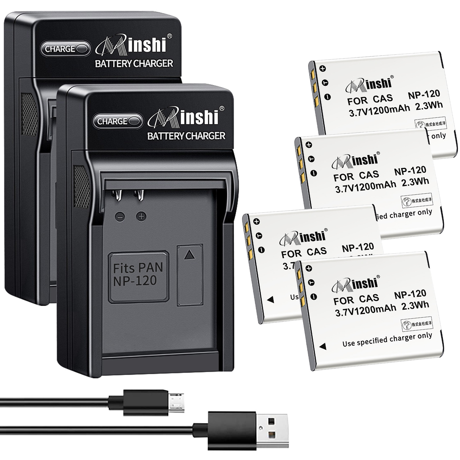 【4個セット&amp;2個充電器】minshi Casio  EX-ZS26【1200mAh 3.7V】PSE認定済 高品質NP-120互換バッテリーPHB