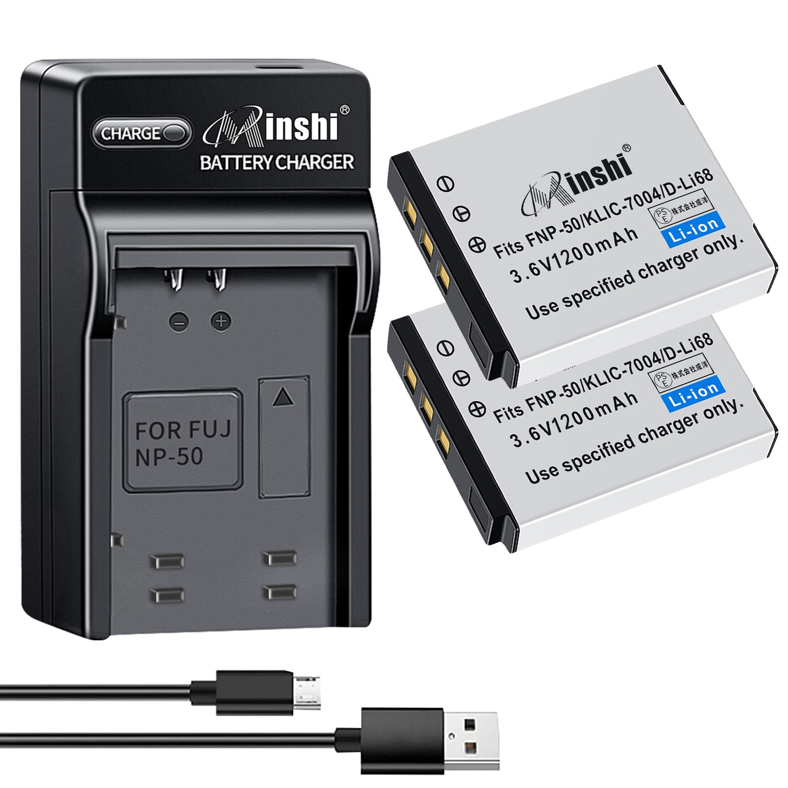 【２個セット】 minshi FUJIFILM NP-50 【互換急速USBチャージャー】 1200mAh PSE認定済 高品質交換用バッテリー｜minshi