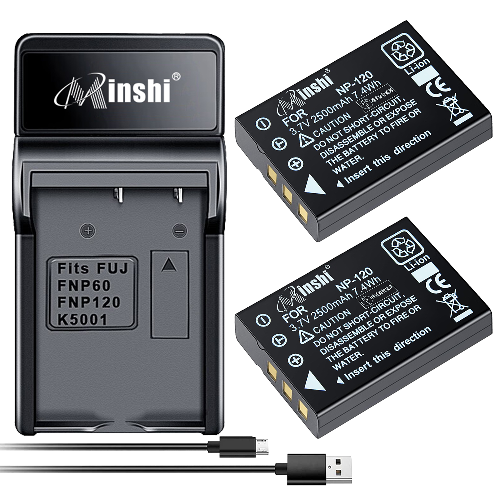 【２個セット】 minshi FUJIFILM FinePix F11 【互換急速USBチャージャー】 2500mAh  高品質交換用バッテリー