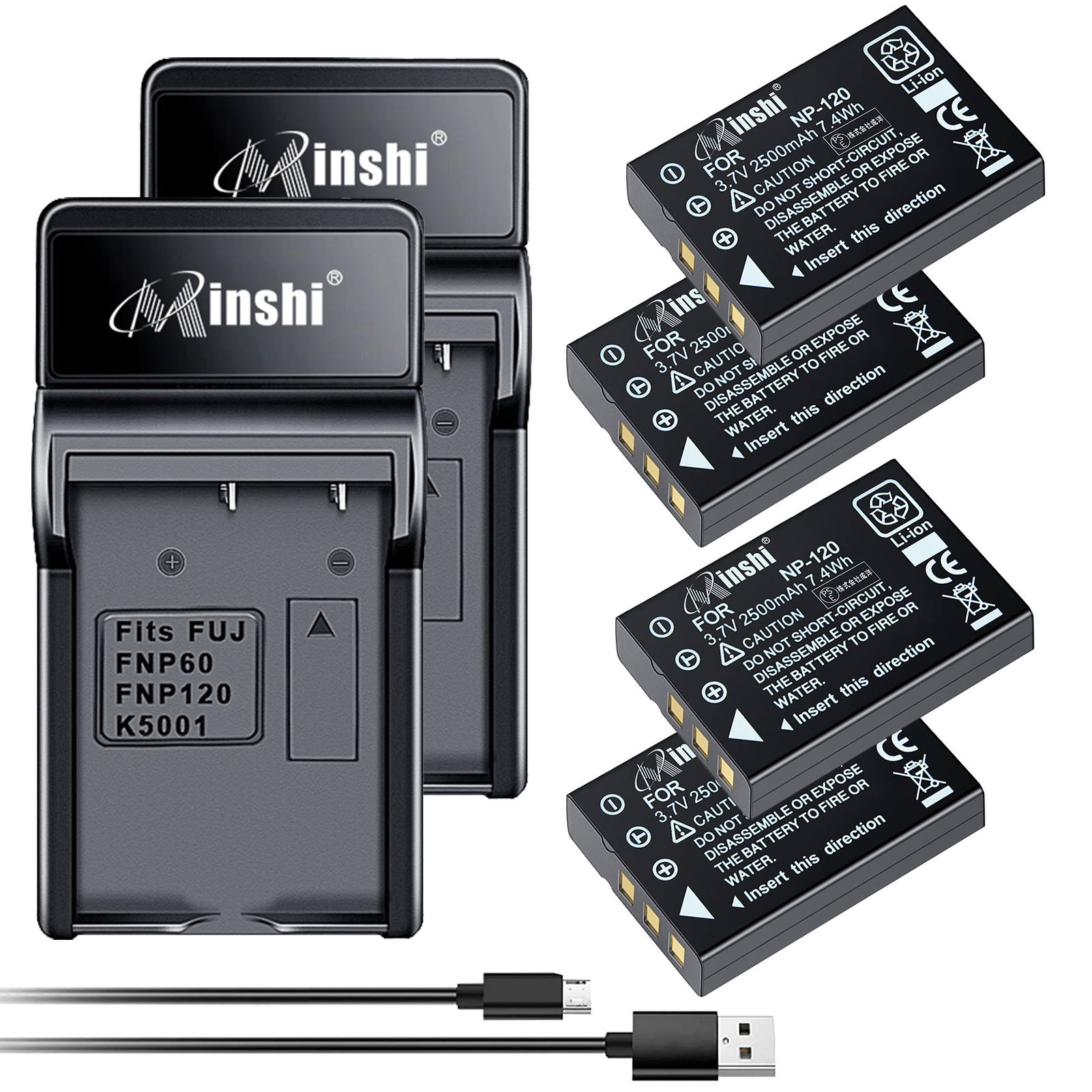 【4個セット&2個充電器】minshi FUJIFILM FinePix F11 DB-43 【2500mAh 3.7V】PSE認定済 高品質交換用バッテリー