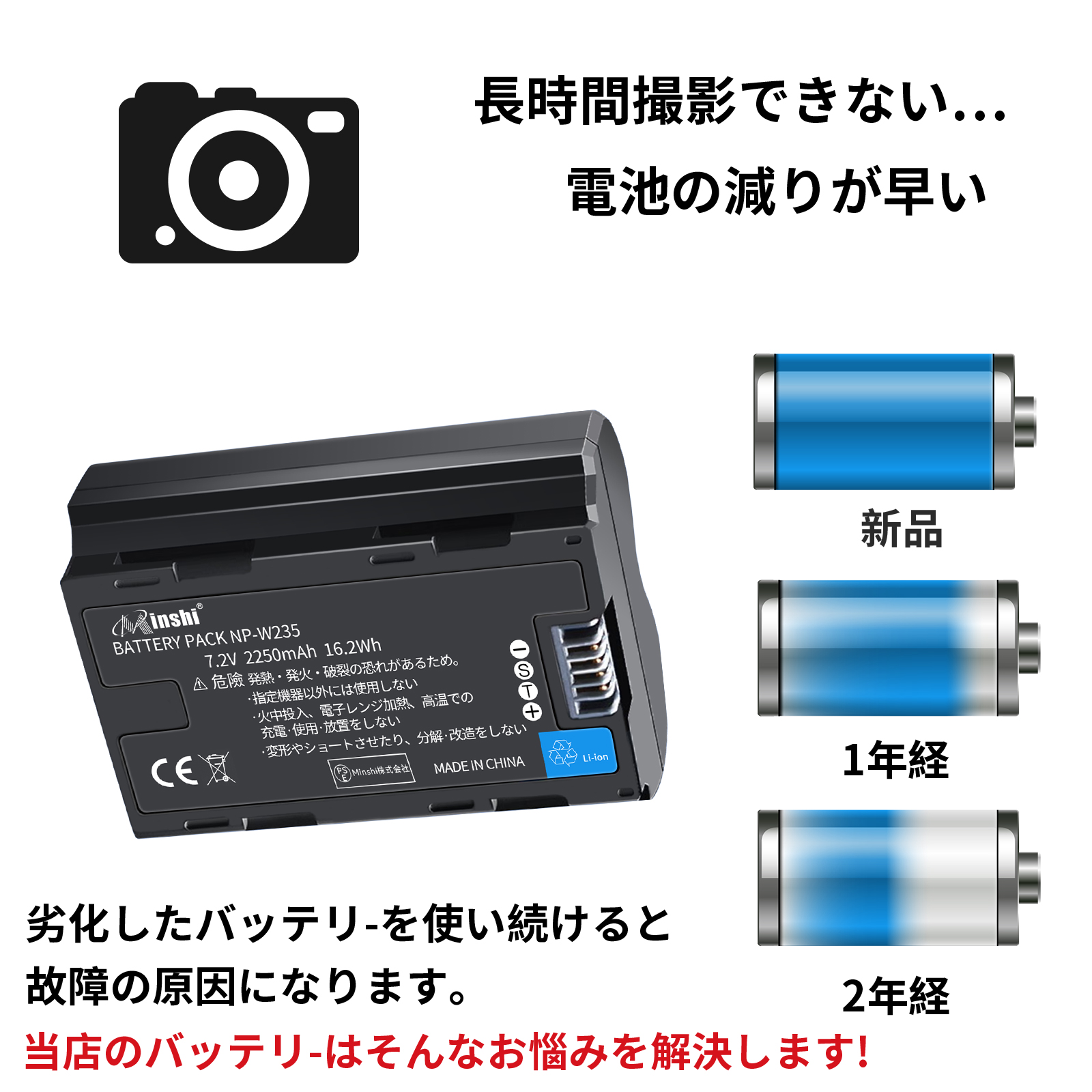 期間限定15%OFF】新品 Fujifilm X-H2S 互換バッテリー 2250mAh 7.2V