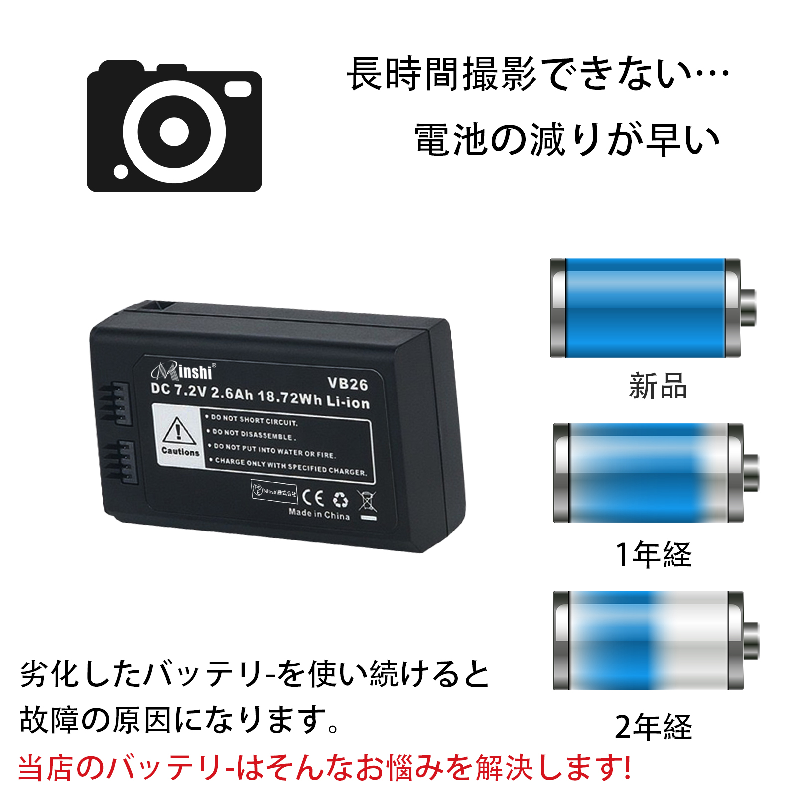 期間限定 5%OFF】新品 Godox VB26 互換バッテリー 2600mAh 7.2V 対応用