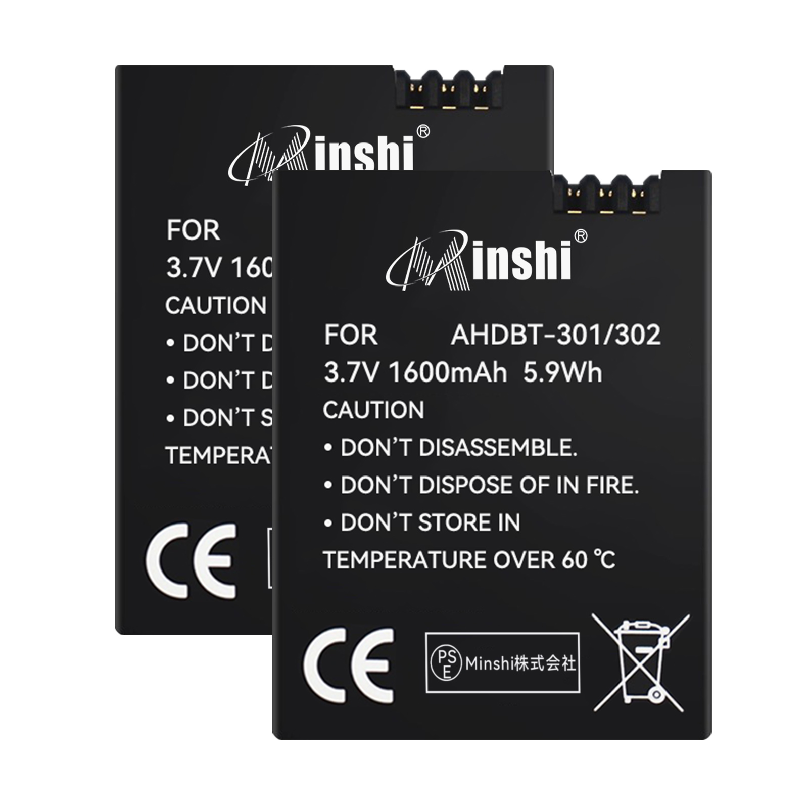 【２個セット】minshi HERO 3+【1600mAh 3.7V】PSE認定済 高品質互換バッテリーWHD