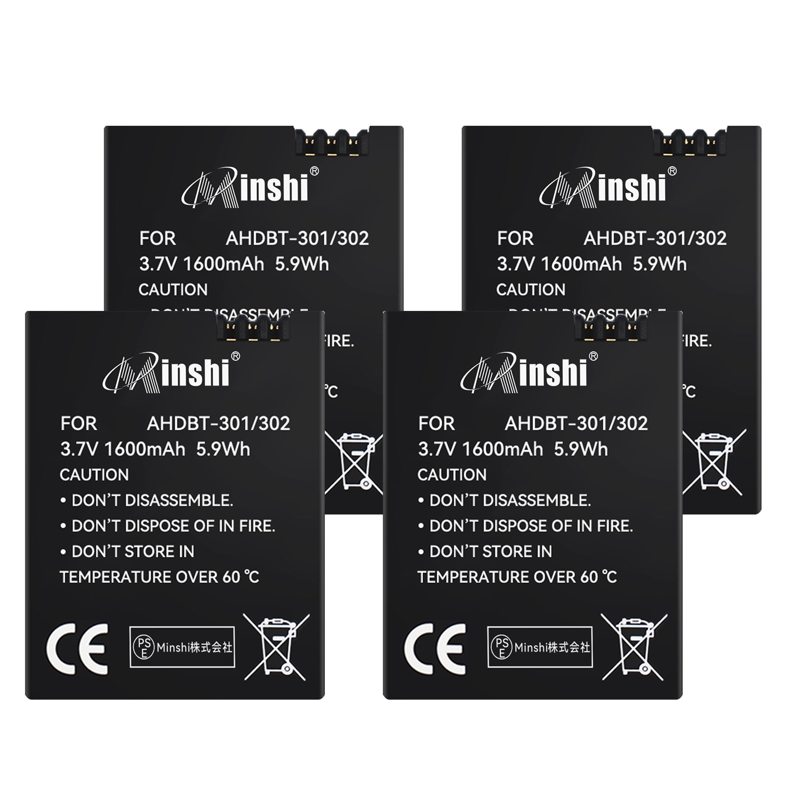 【4個セット】minshi HERO 3+【1600mAh 3.7V】PSE認定済 高品質互換バッテリーWHD