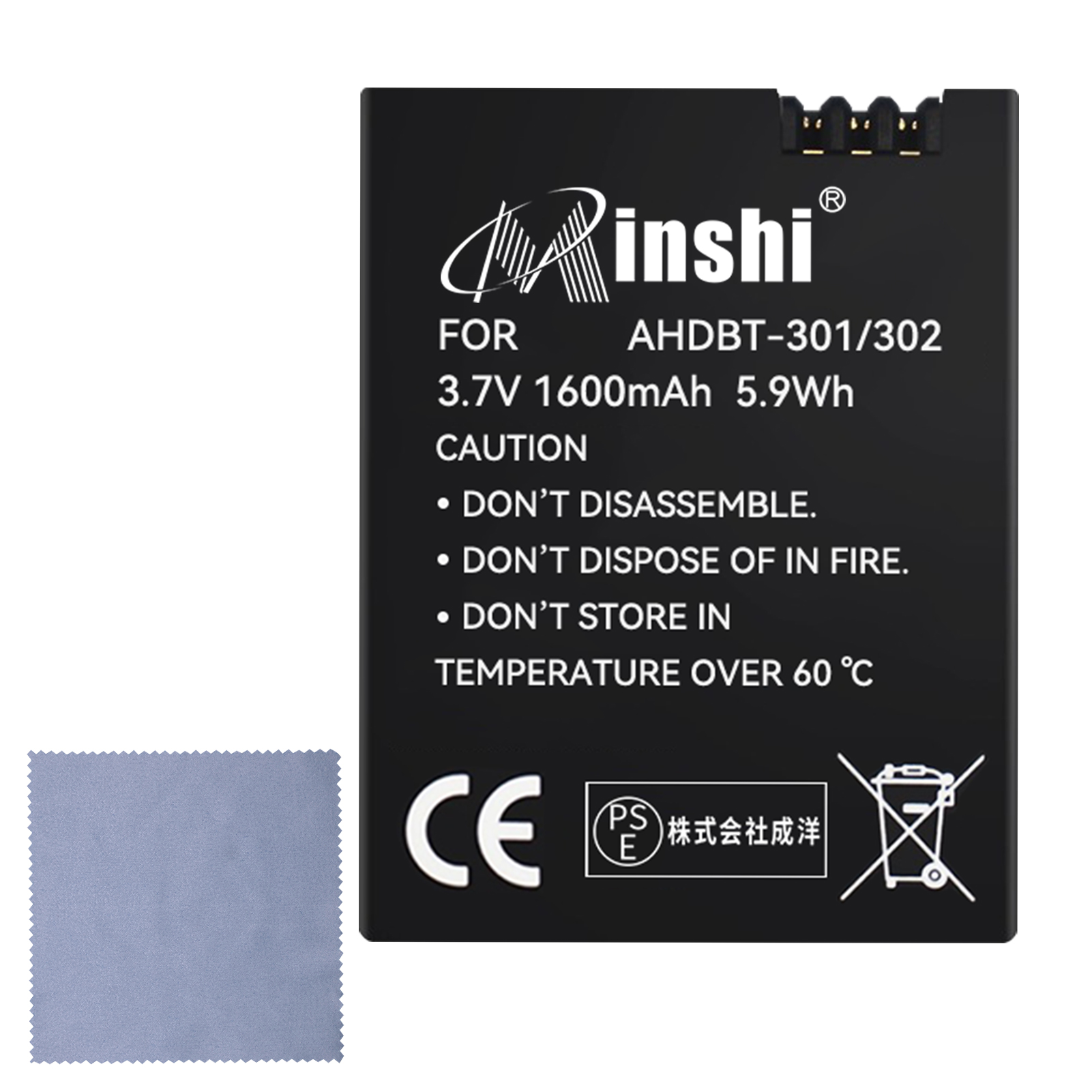 【クロス付き】minshi HERO 3+ AHDBT-301 【1600mAh 3.7V】PSE認定済 高品質交換用バッテリー