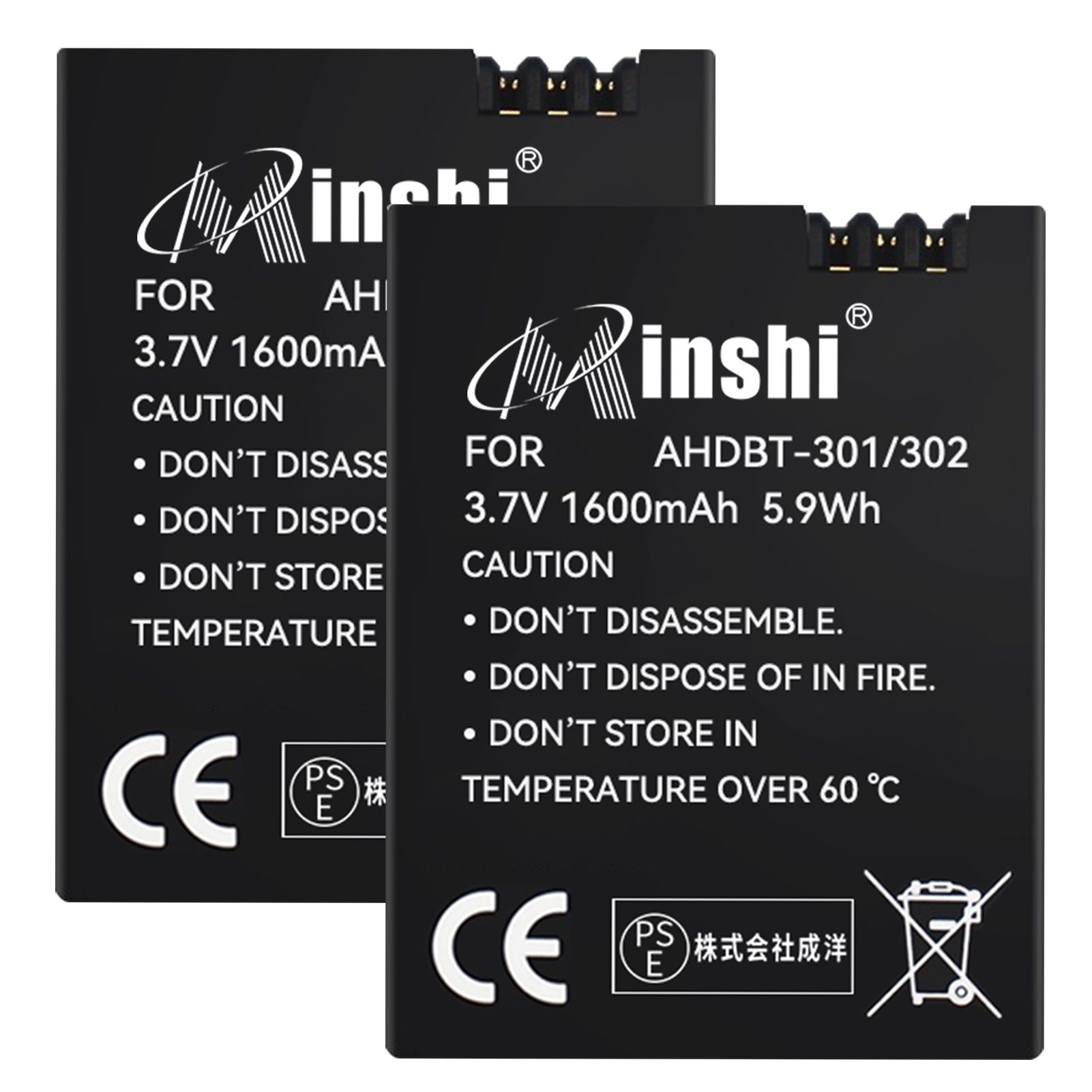 【２個セット】minshi HERO 3+【1600mAh 3.7V】PSE認定済 高品質互換バッテリーWHD