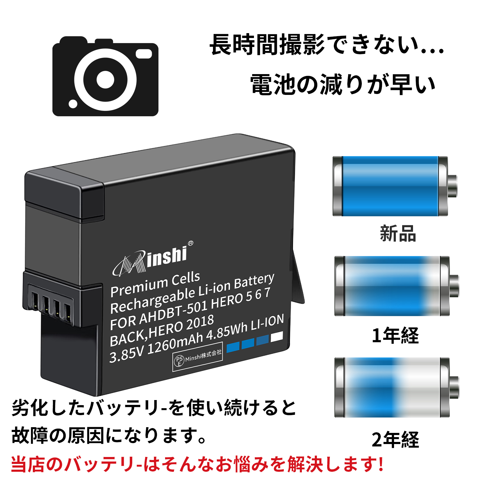 【割引中】gopro hero5 black＋互換バッテリー 新品GOP GoPro HERO5 Black 互換バッテリー【1260mAh 3.85V】1年保証