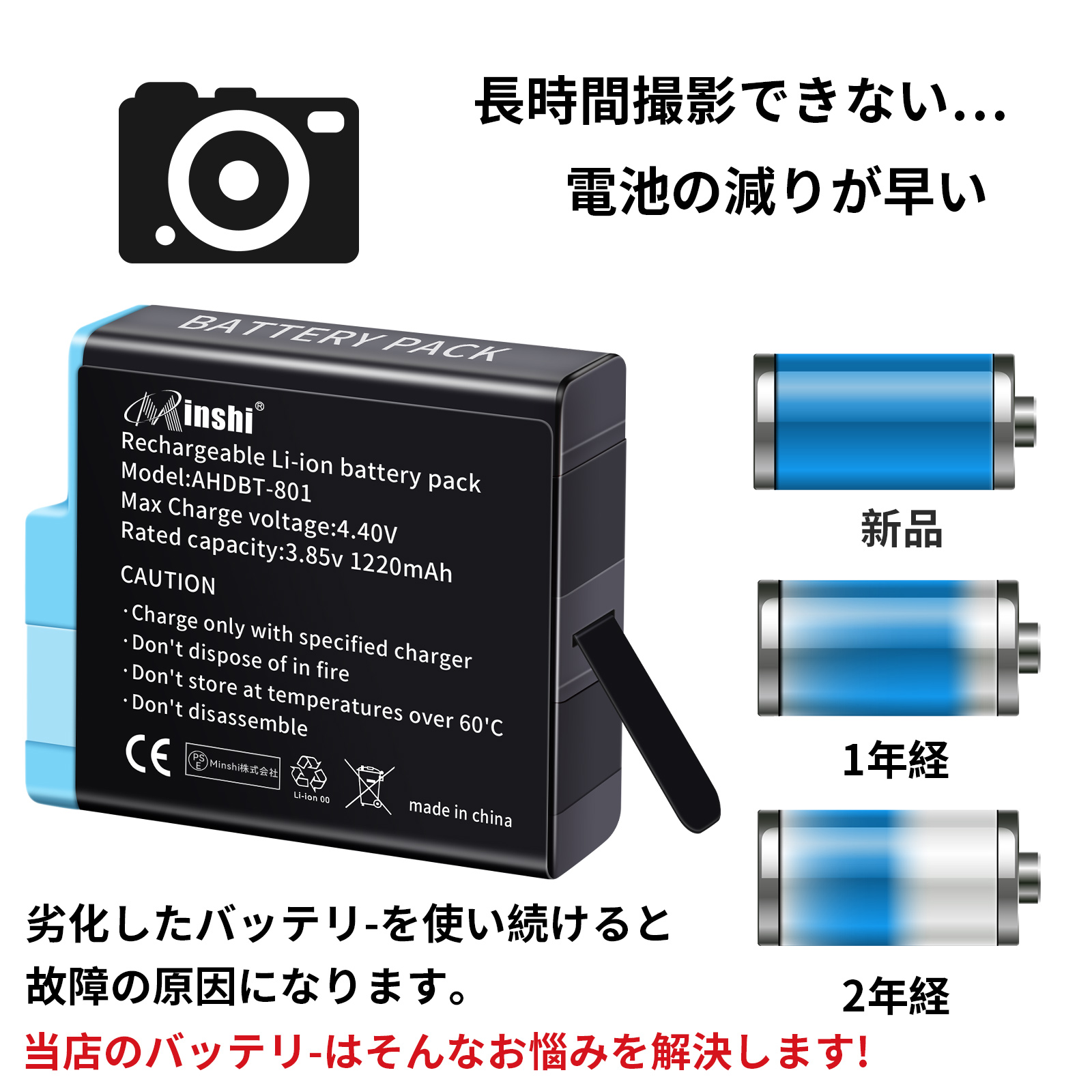 新品 Go Pro GoPro HERO 7 互換バッテリー 1220mAh 3.85V 対応用 1年