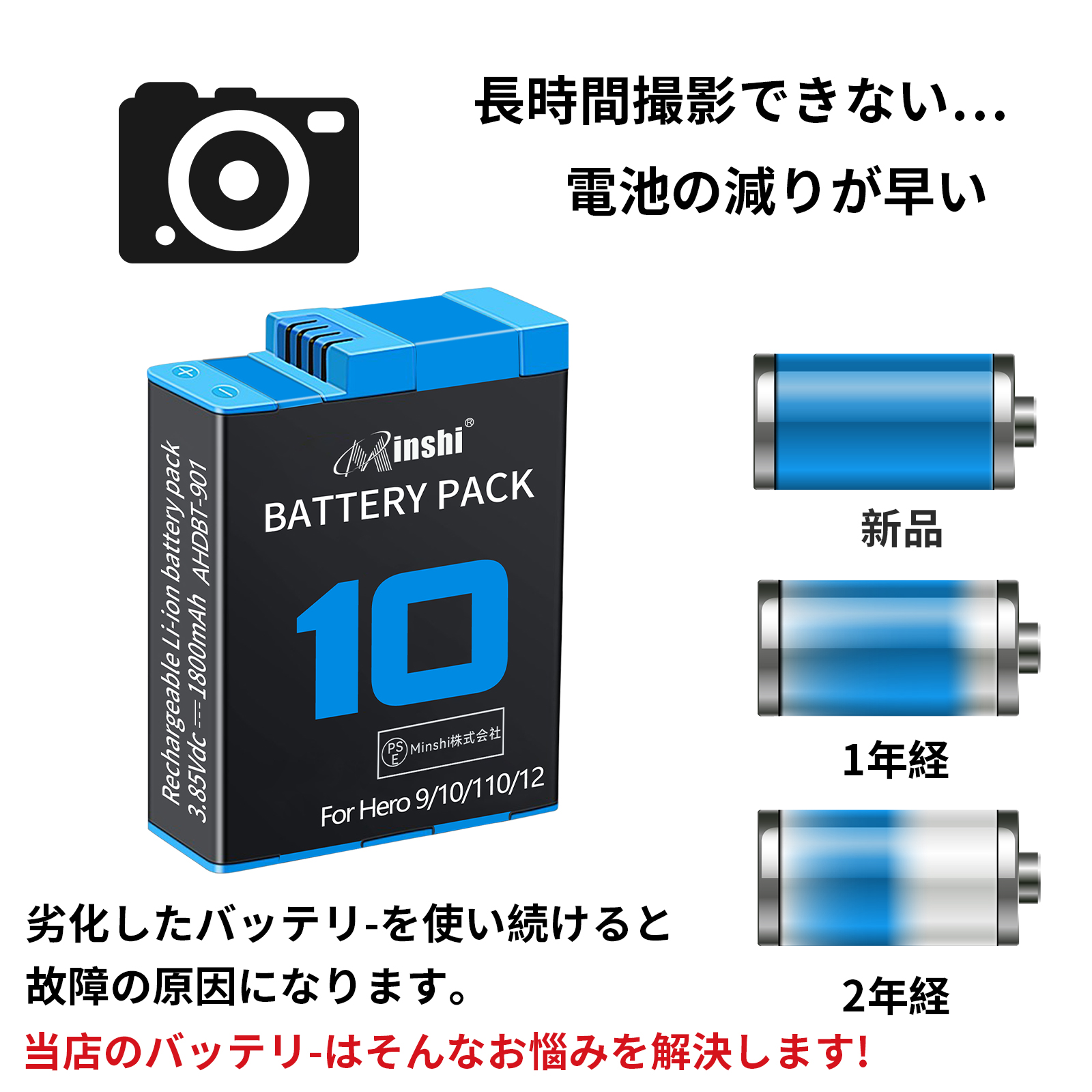 新品Gopro 10 互換バッテリー【1800...の詳細画像1