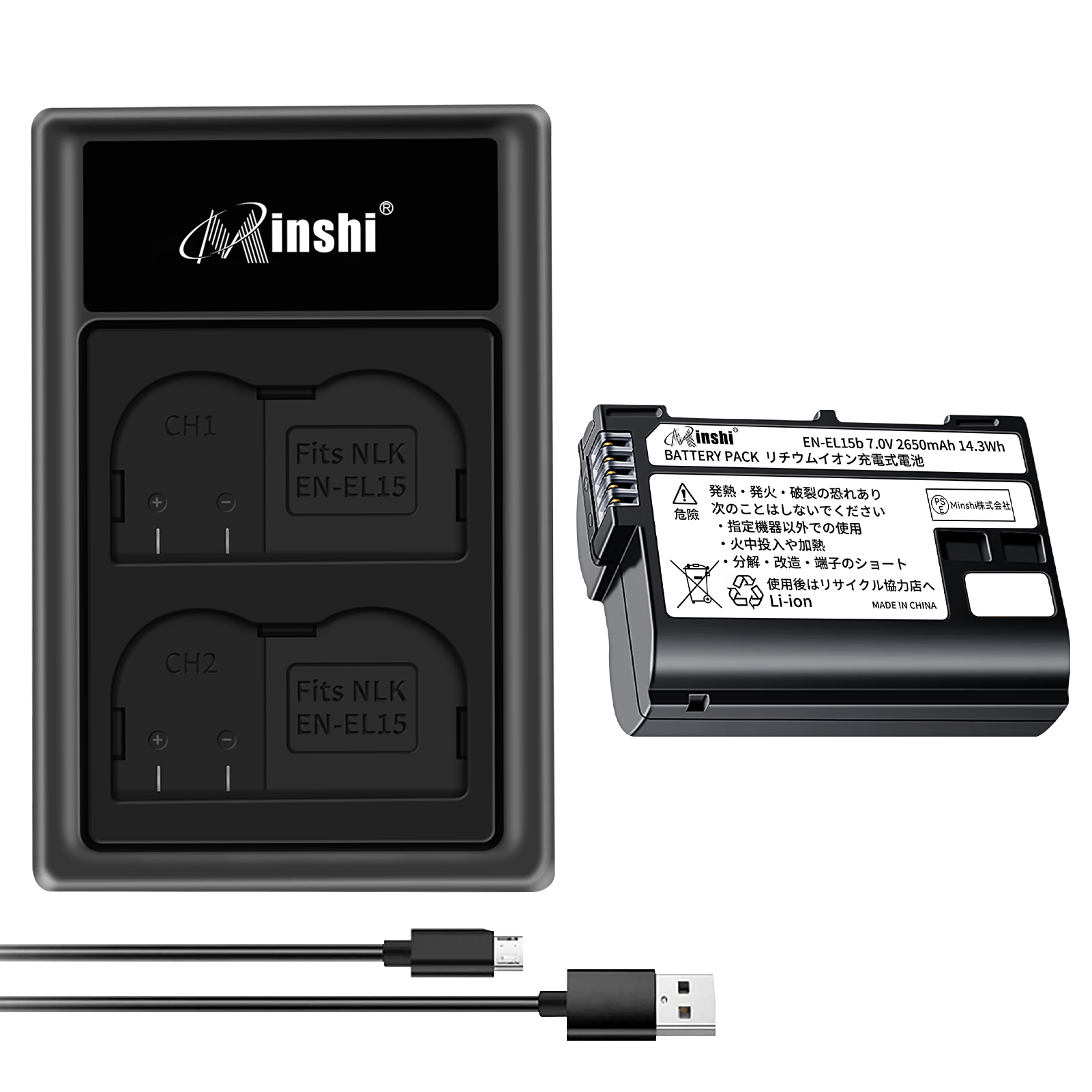 1ǯݾ minshi Nikon MB-D18 EN-EL15  2650mAh 7.0V ۡڸߴ®USB㡼㡼 Z6 Z7 D750 PSEǧ ʼ EN-EL15C ѥХåƥ꡼