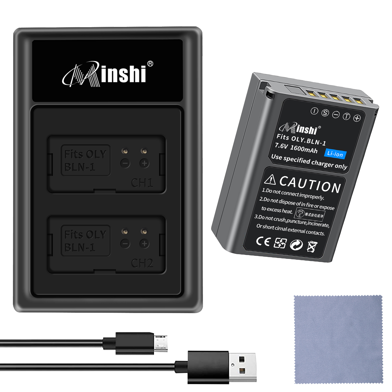 【セット】 minshi OLYMPUS PEN E-P5対応 互換バッテリー 1600mAh PSE認定済 高品質 BLN-1 交換用バッテリー オリジナル充電器との互換性がない｜minshi