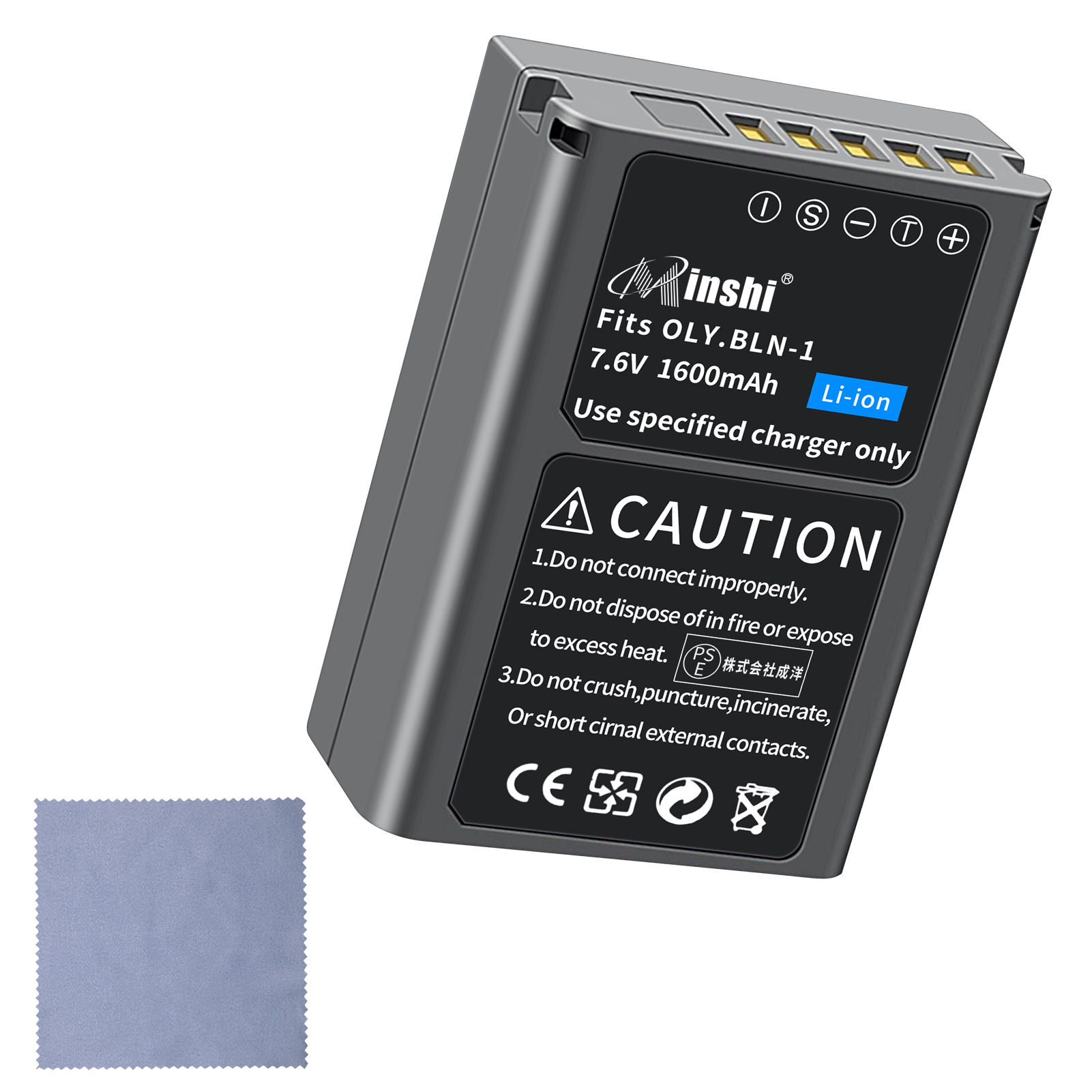 【清潔布ー付】minshi OLYMPUS OM-D E-M5 対応 互換バッテリー 1600mAh 高品質 BLN-1 交換用バッテリー オリジナル充電器との互換性がない