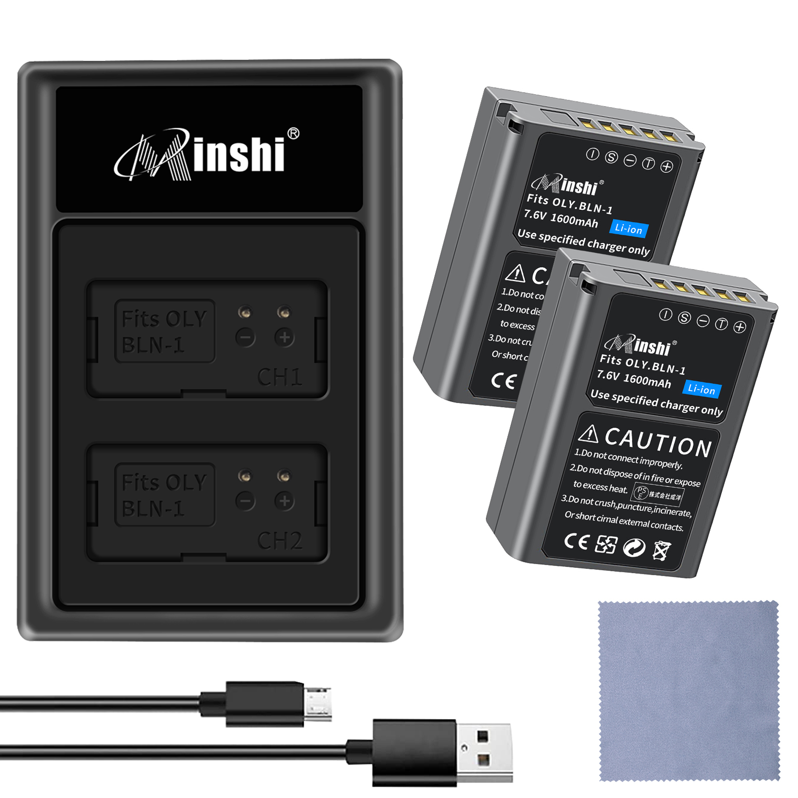 【セット】 minshi OLYMPUS OM-D E-M1対応 互換バッテリー 1600mAh 高品質 BLN-1 交換用バッテリー【2個】 オリジナル充電器との互換性がない