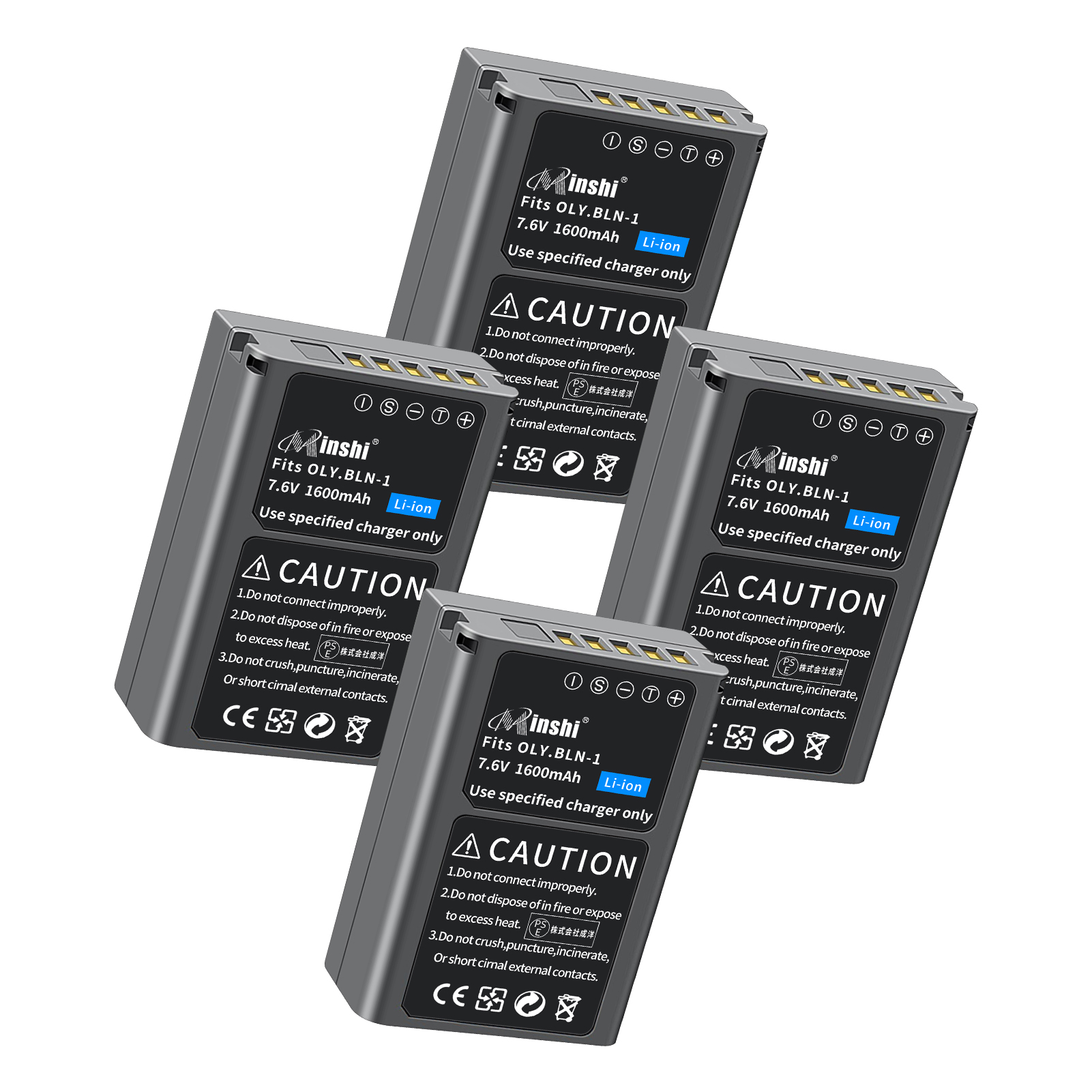 【4個セット】 minshi OLYMPUS PEN E-P5 E-M5対応 互換バッテリー 1600mAh 高品質 BLN-1 交換用バッテリー オリジナル充電器との互換性がない