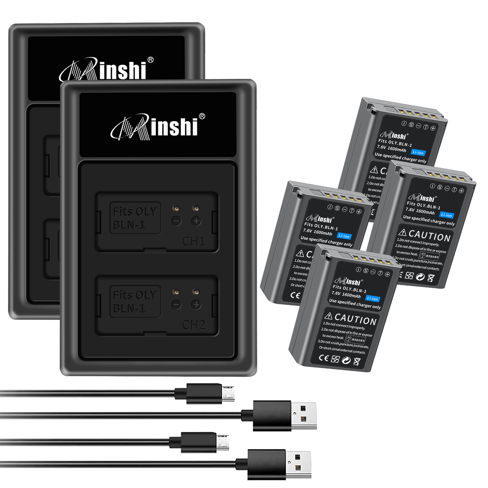 【4個セット&2個充電器】 minshi OLYMPUS  E-P5対応 互換バッテリー 1600mAh PSE認定済 高品質 BLN-1 交換用バッテリー オリジナル充電器との互換性がない
