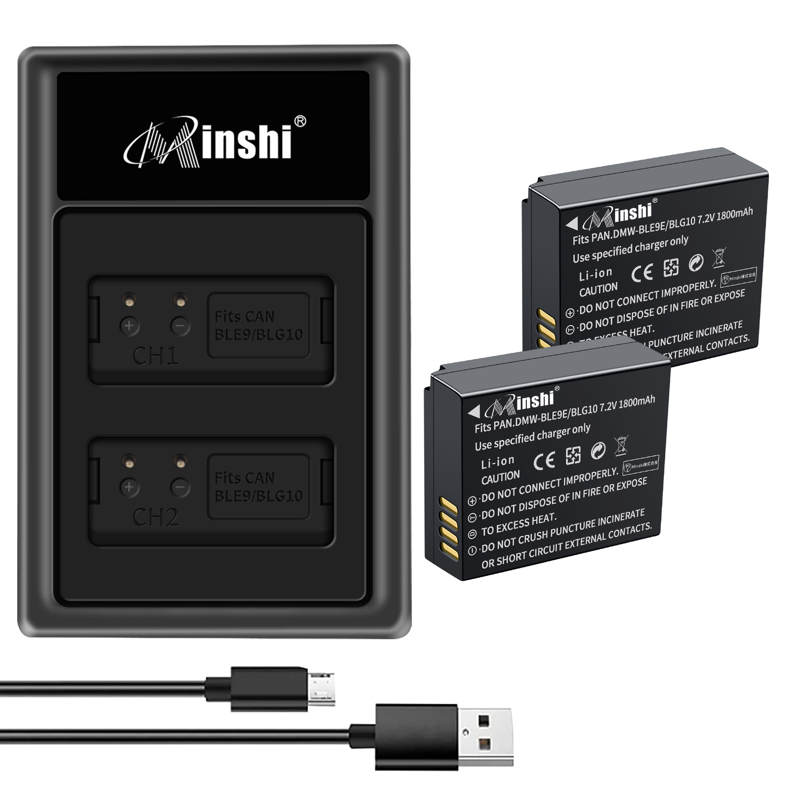 【２個セット】minshi Panasonic DC-TZ95【1800mAh】【互換急速USBチャージャー】PSE認定済 高品質 DMW-BLG10 交換用バッテリー