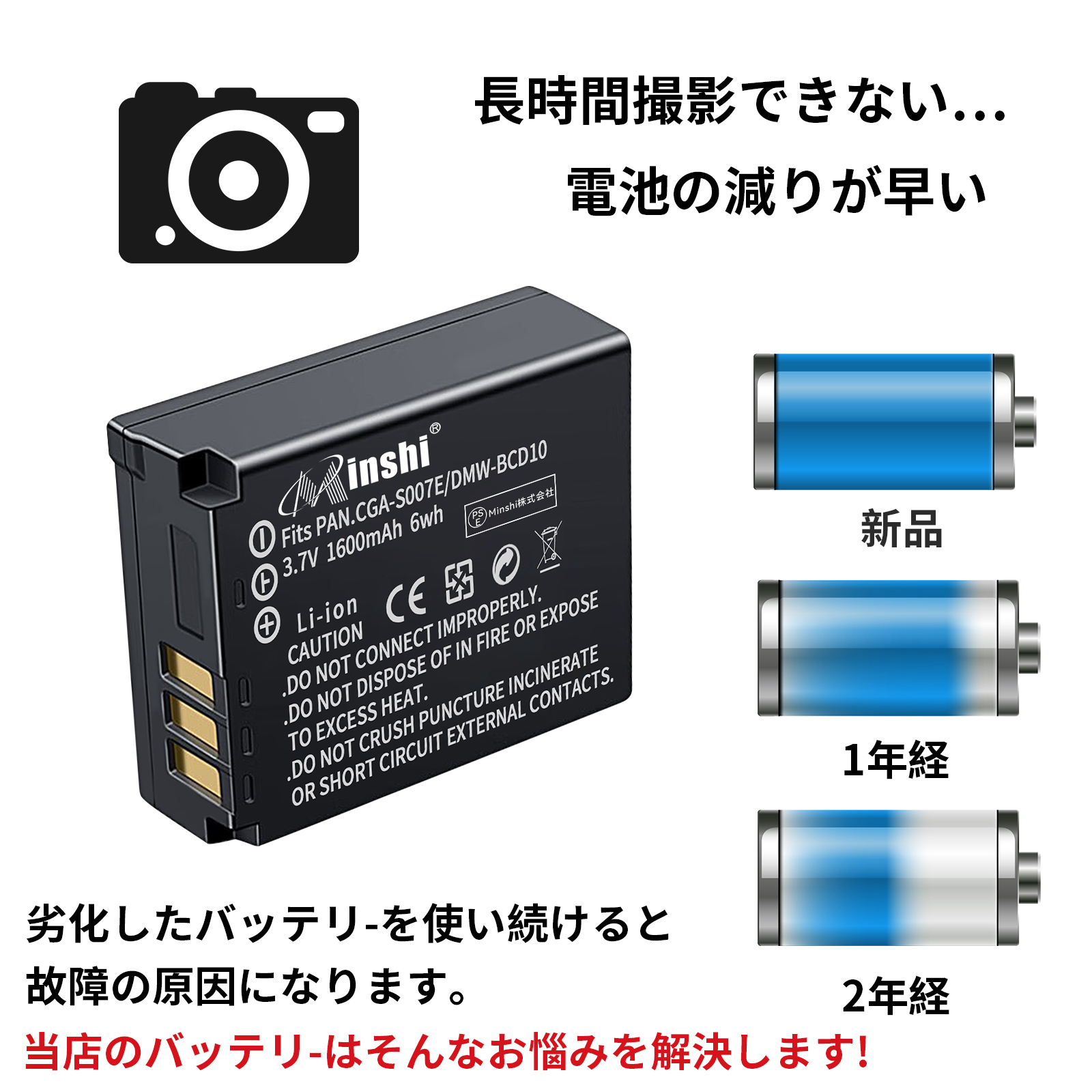 期間限定 5%OFF】新品PANASONIC DMC-TZ1 互換バッテリー【1600mAh 3.7V