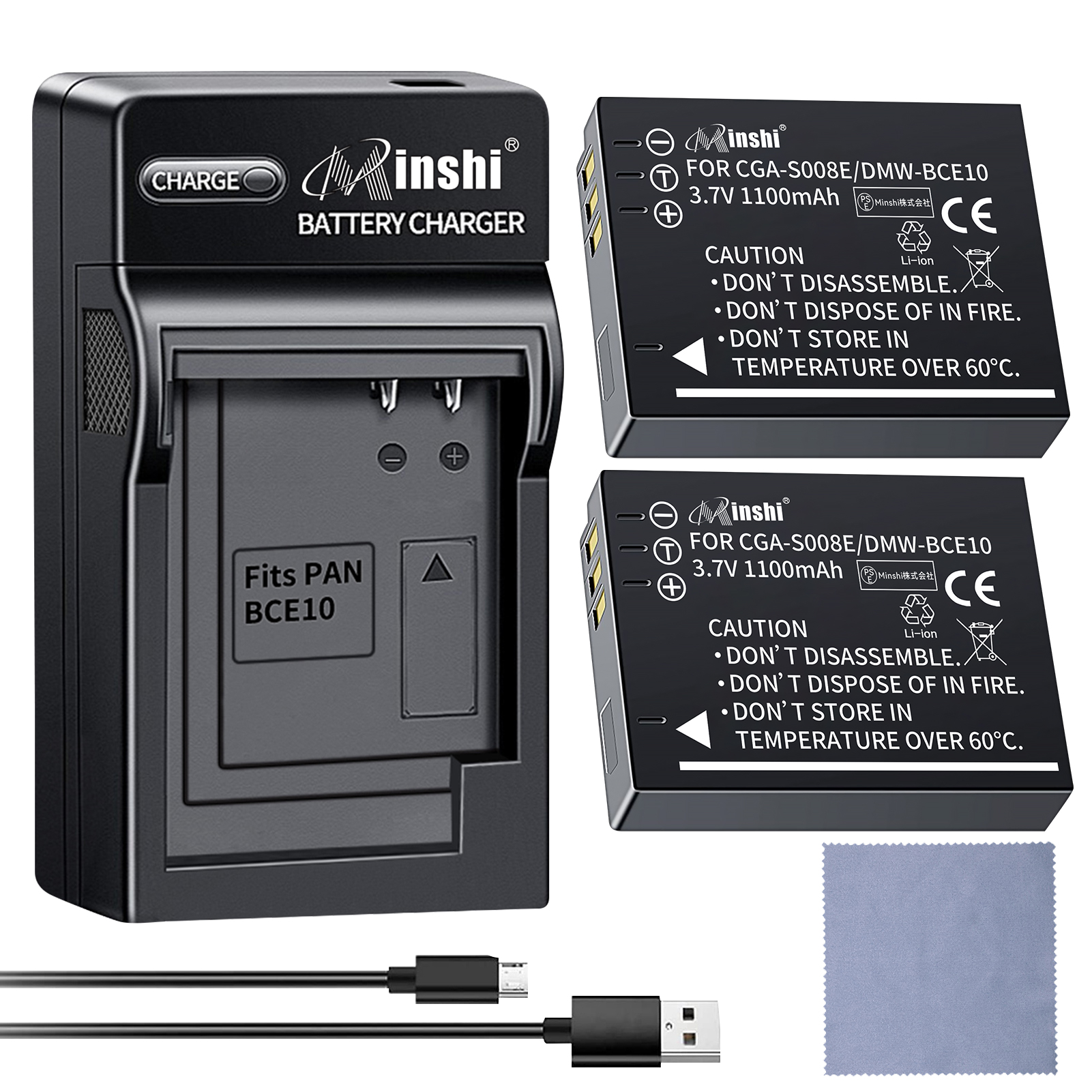 ڥåȡminshi Panasonic DMC-FX55  1100mAh 3.7VPSEǧ ʼ DMW-BCE10 ѥХåƥ꡼2ġ