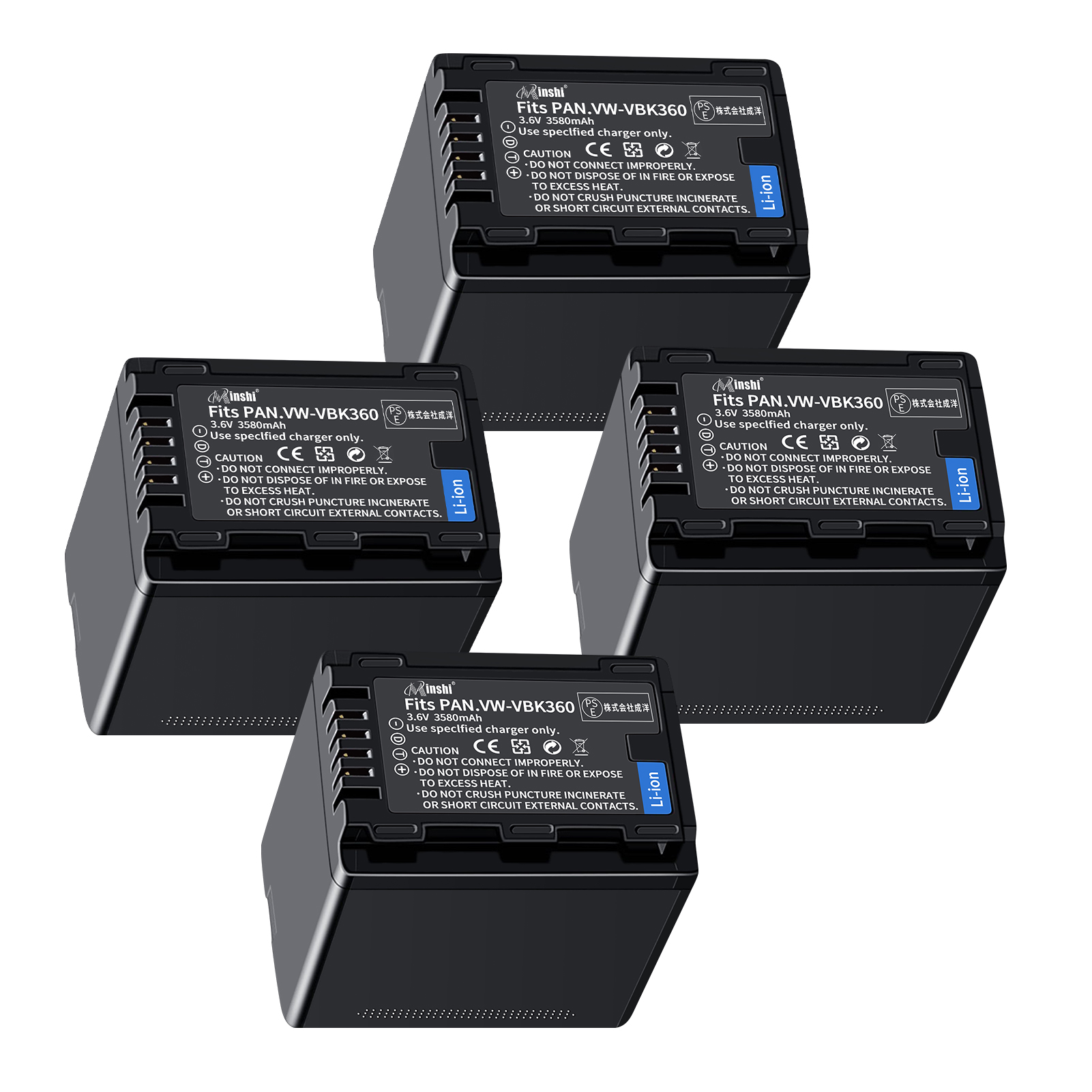 【4個セット】minshi Panasonic HDC-TM95【3580mAh 3.6V】PSE認定済 高品質VW-VBK360-K互換バッテリーWHG