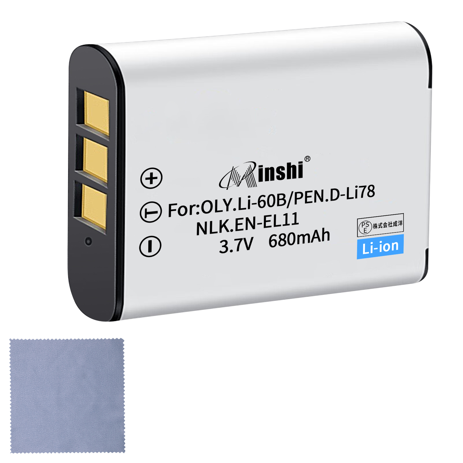 【クロス付き】minshi NIKON D-LI78【680mAh 3.7V】PSE認定済 高品質交換用バッテリー オリジナル充電器との互換性がない