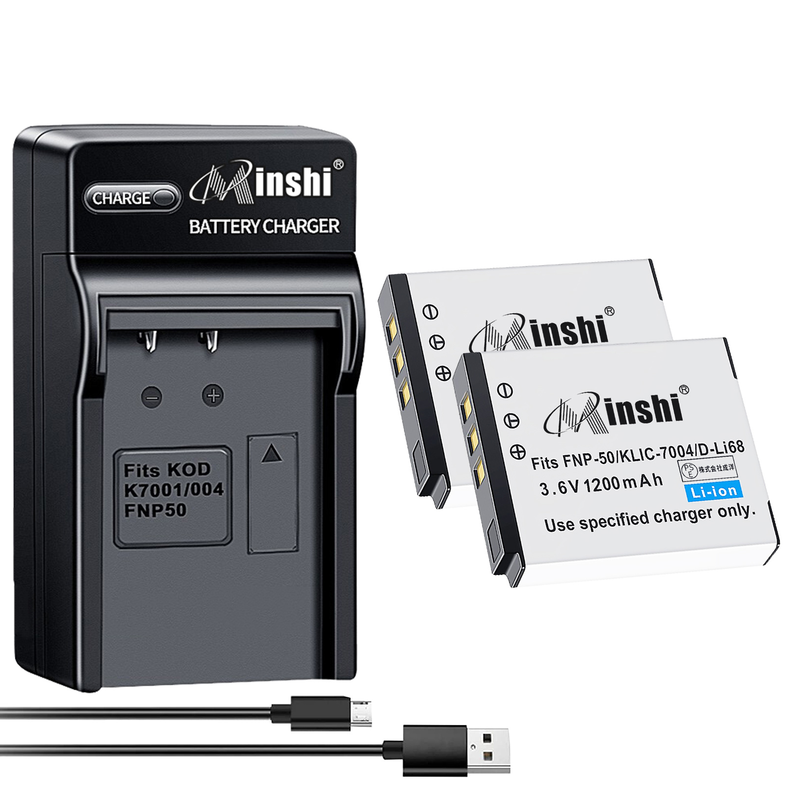 【２個セット】minshi FinePix XP150 【1200mAh 3.6V】【互換急速USBチャージャー】PSE認定済 高品質 PENTAX D-LI68 交換用バッテリー