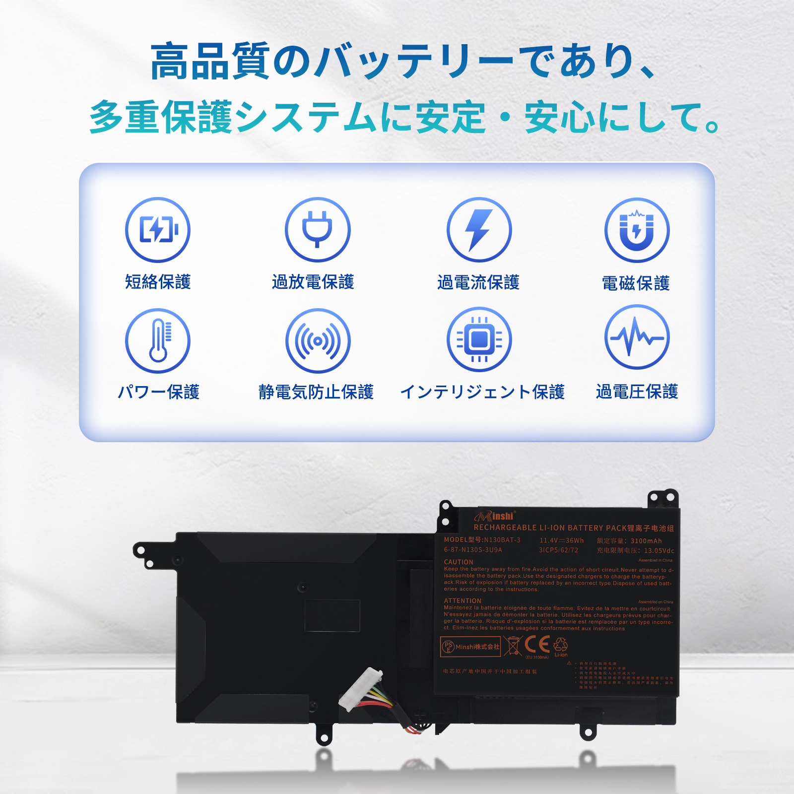 【期間限定 5%OFF】CLEVO対応 S4-44154G500GWUS S4-72008G628GWUS 11.4V、3100mAh 互換バッテリー 【PSE認証済み】2026HM-MIJP