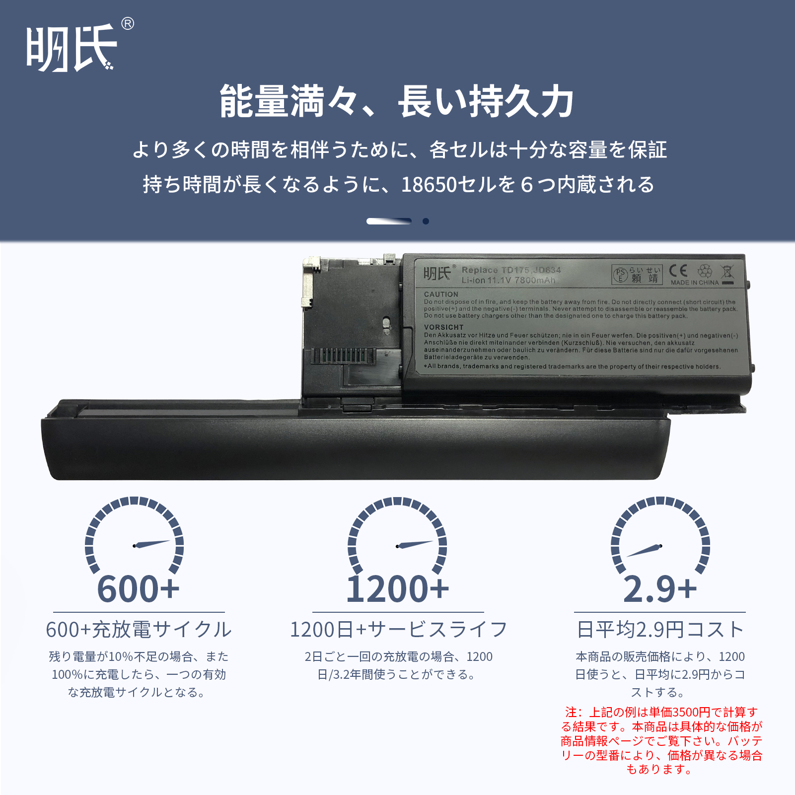 【1年保証】 minshi Dell D830N 対応 互換バッテリー 7800mAh PSE認定済 高品質交換用バッテリー｜minshi｜03
