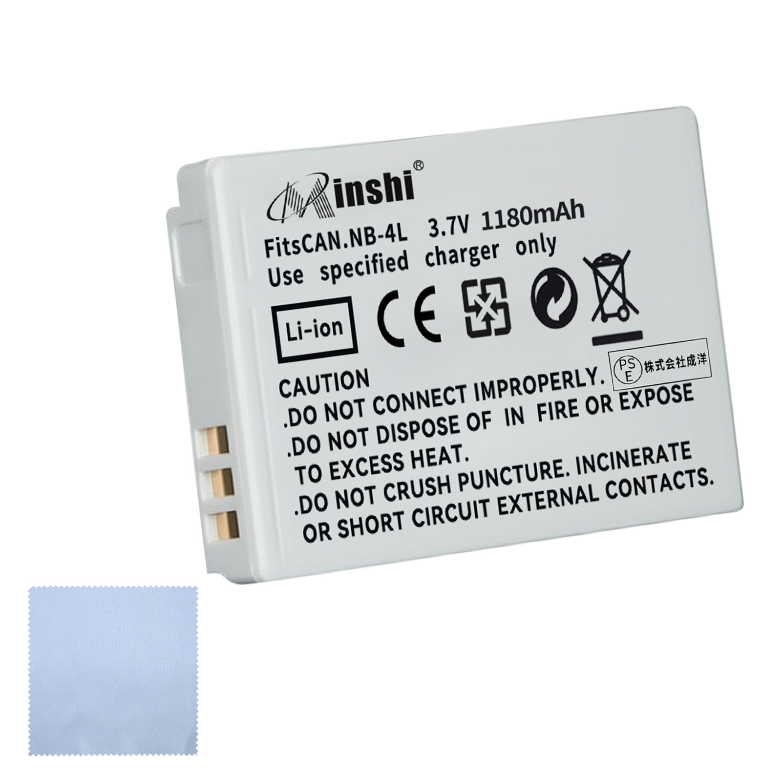 【清潔布ー付】minshi Canon NB-4L 100 IS【1180mAh 3.7V】PSE認定済 高品質交換用バッテリー