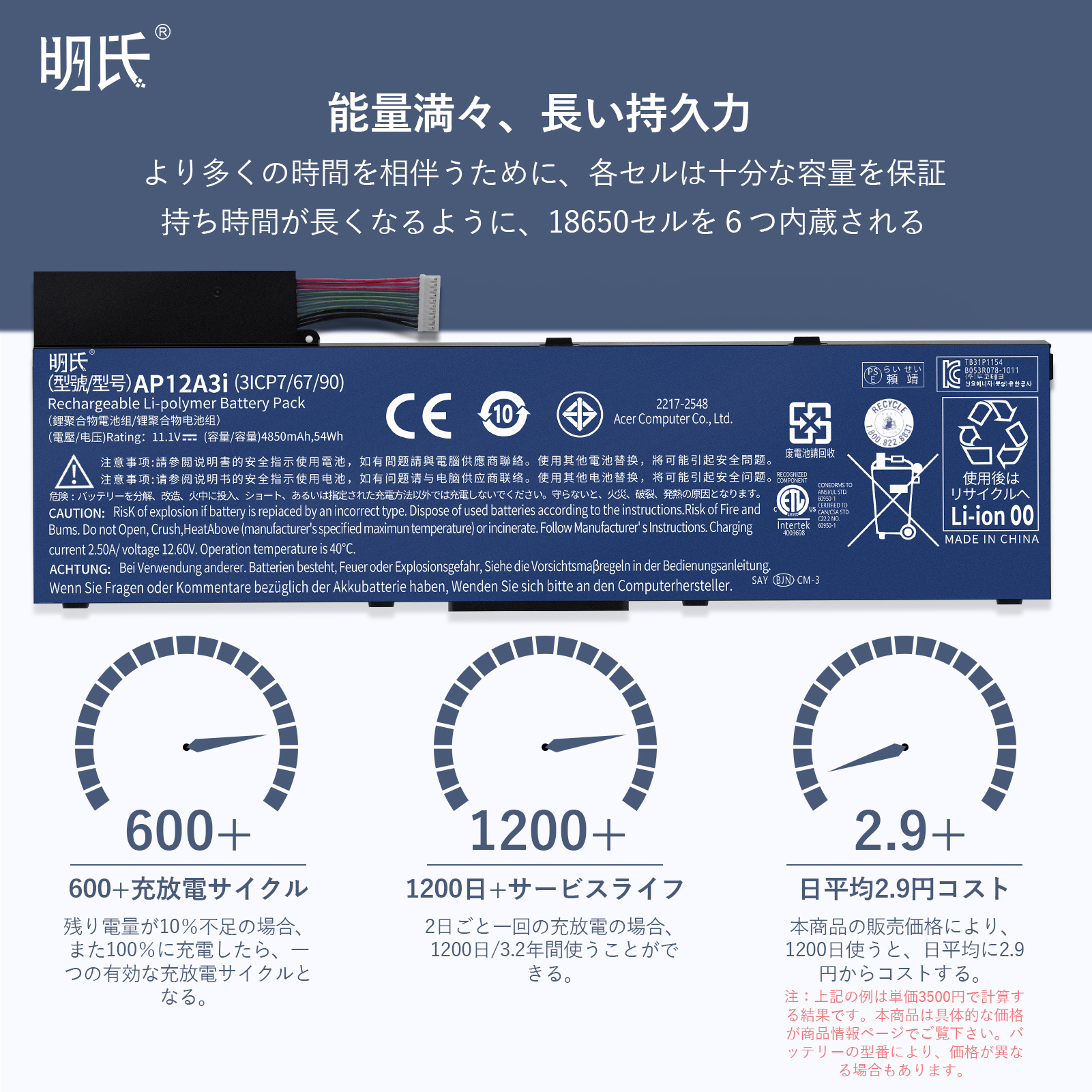 【1年保証】 minshi ACER P645-MG 対応 互換バッテリー 4500mAh PSE認定済 高品質交換用バッテリー｜minshi｜06