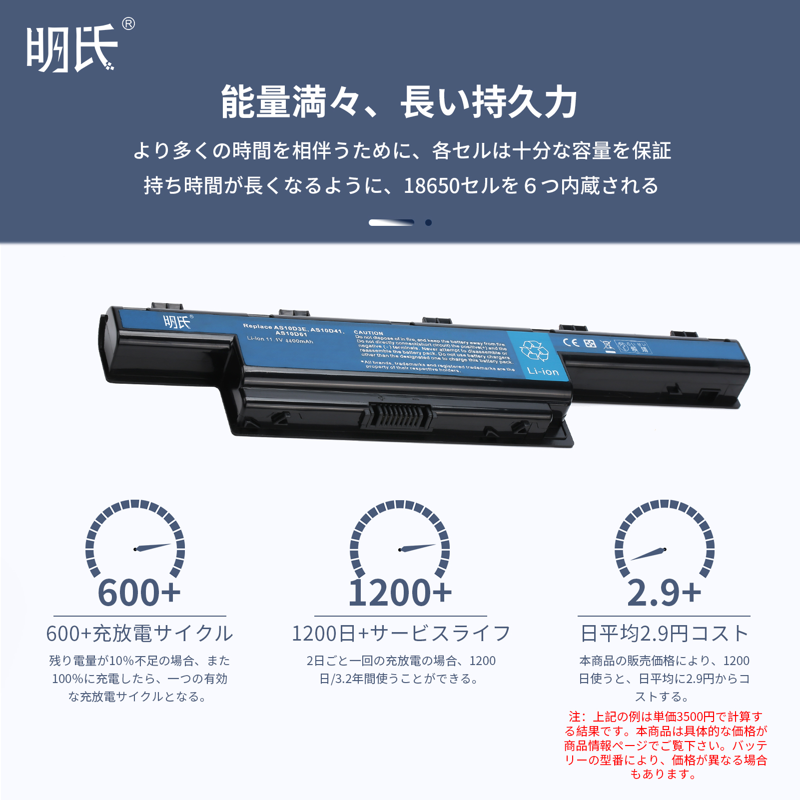 【minshi】acer ASpire 5750【4400mAh 11.1V】対応 AS10D31 AS10D3E AS10D41 AS10D51 AS10D61 AS10D71用 高性能 ノートパソコン 互換 バッテリー｜minshi｜03