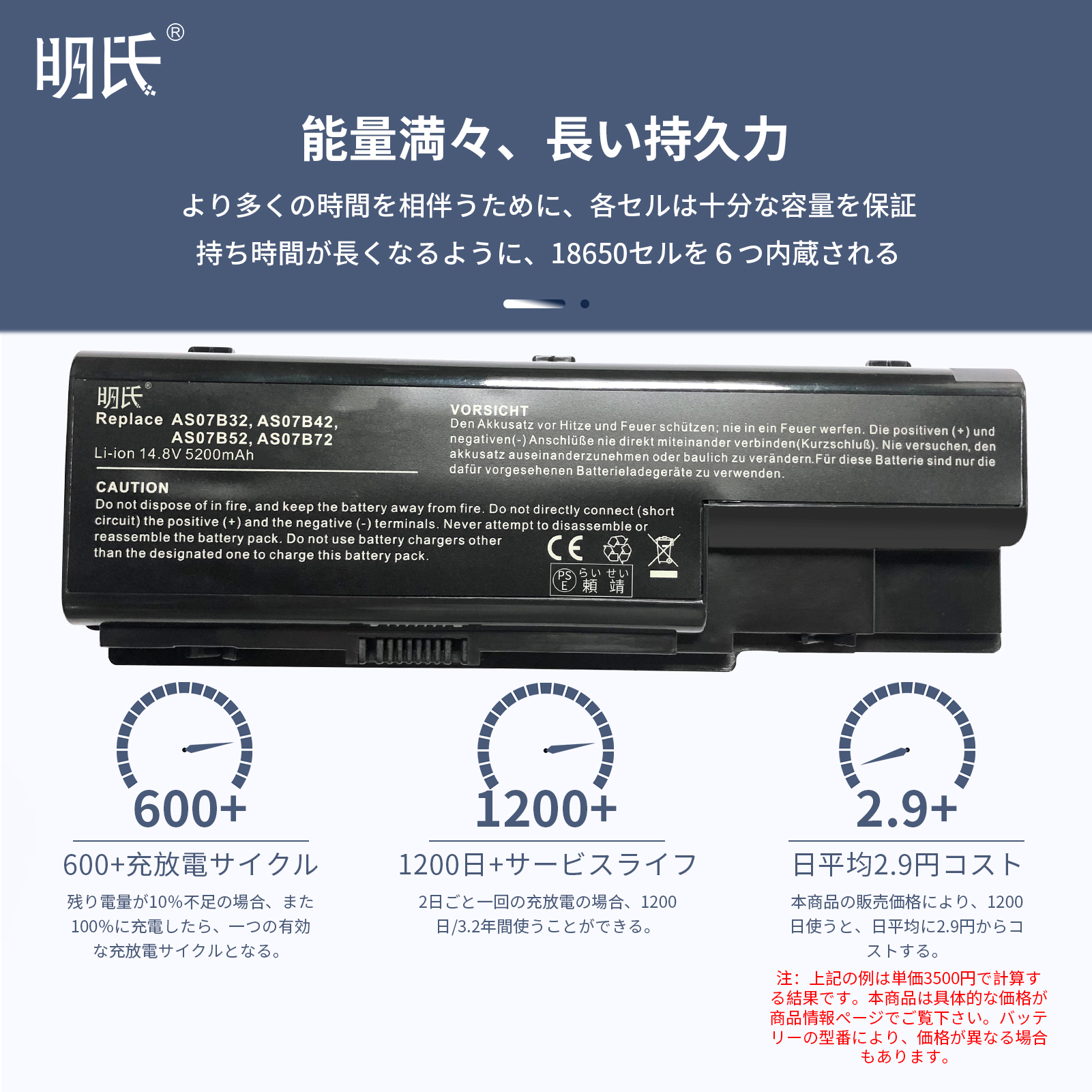【minshi】acer JDW50【5200mAh 14.8V】対応用 高性能 ノートパソコン 互換 バッテリー｜minshi｜03