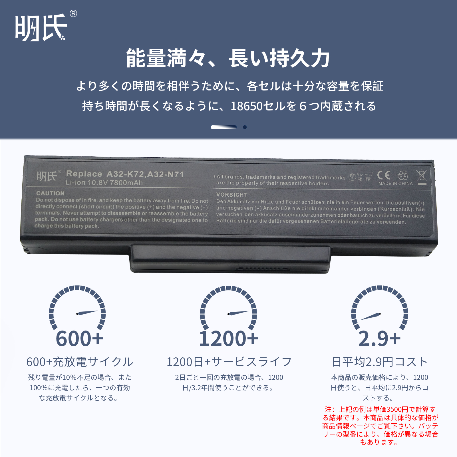 【minshi】ASUS X72VR【7800mAh 10.8V】対応用 高性能 ノートパソコン 互換 バッテリー｜minshi｜03