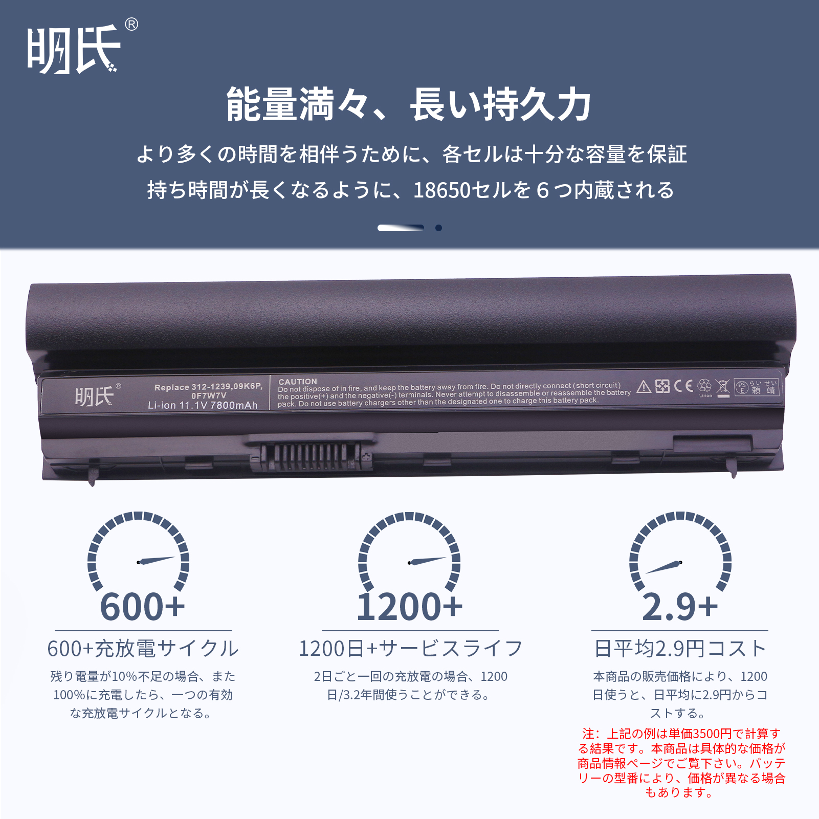 【minshi】DELL WRP9M【7800mAh 11.1V】対応用 高性能 ノートパソコン 互換 バッテリー｜minshi｜03