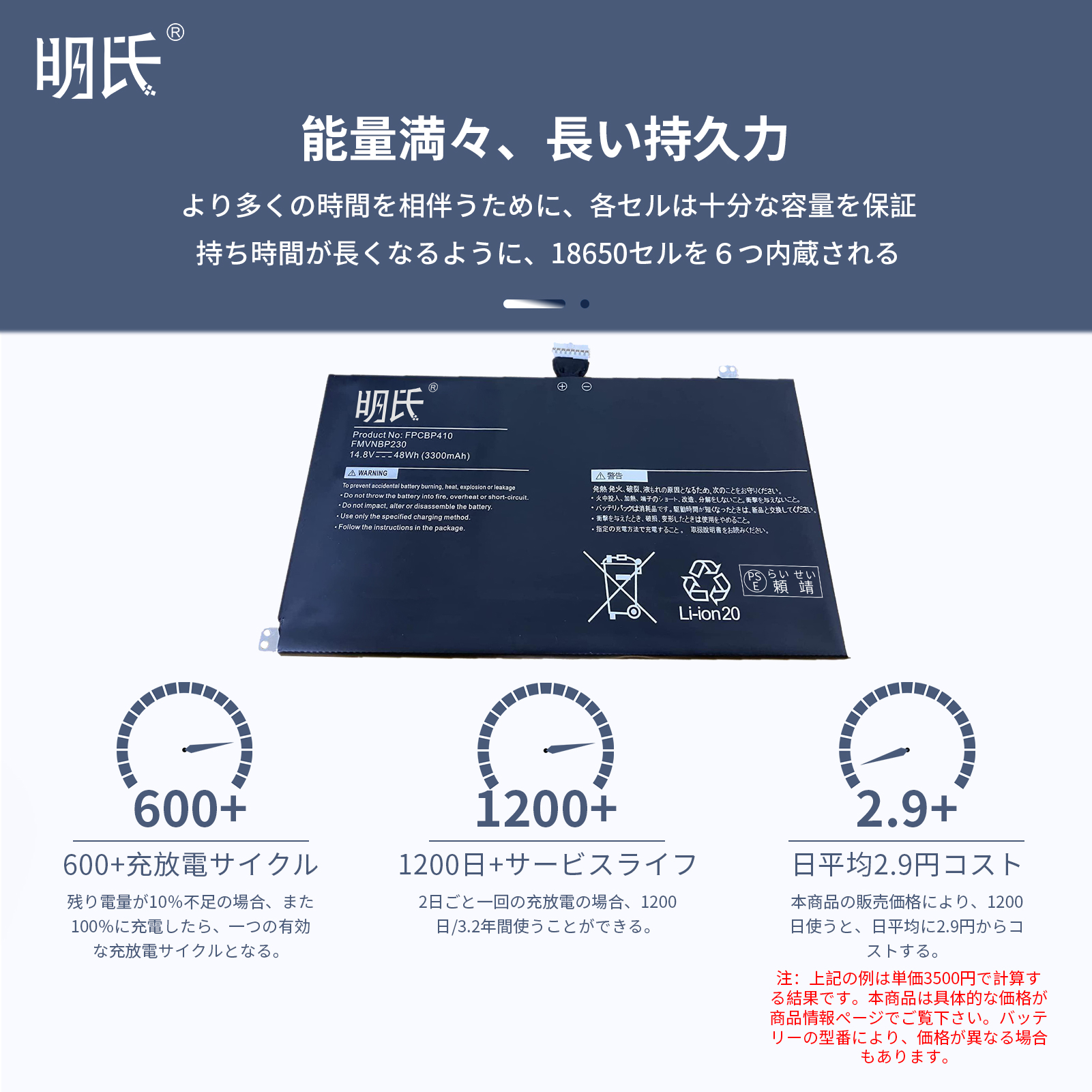 【minshi】富士通 LIFEBOOK UH55/M【3300mAh 14.8V】対応用 高性能 ノートパソコン 互換 バッテリー｜minshi｜03