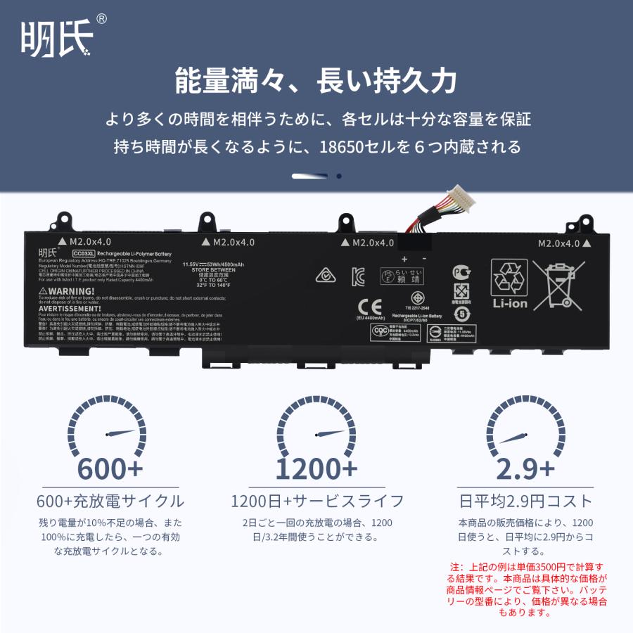 【minshi】HP L77622-541【4500mAh 11.4V】対応用 高性能 ノートパソコン 互換 バッテリー｜minshi｜03