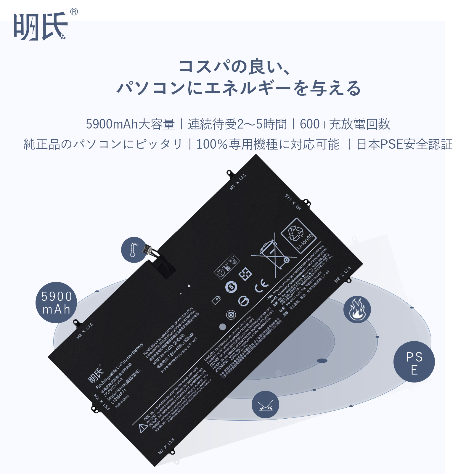 【minshi】Lenovo L14S4P71【5900mAh 7.6V】対応用 高性能 ノートパソコン 互換 バッテリー｜minshi｜02