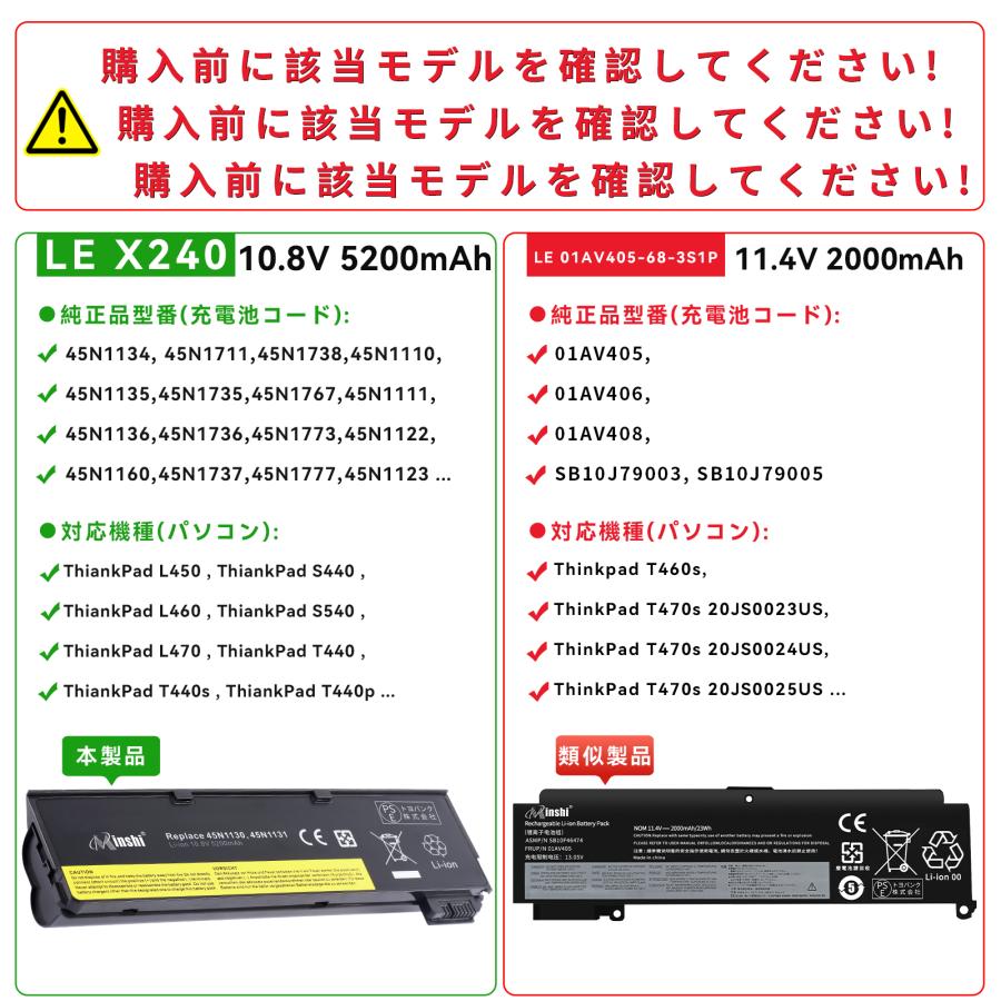 【1年保証】 minshi LENOVO ThiankPadT450s 対応 5200mAh X270 T450S互換バッテリー｜minshi｜03