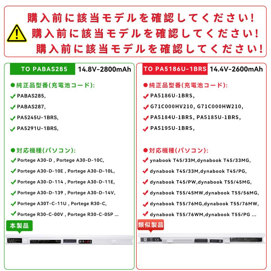 【minshi】東芝 Portege A30-C-16C【2800mAh 14.8V】対応用  高性能 ノートパソコン PABAS287互換バッテリー｜minshi｜03