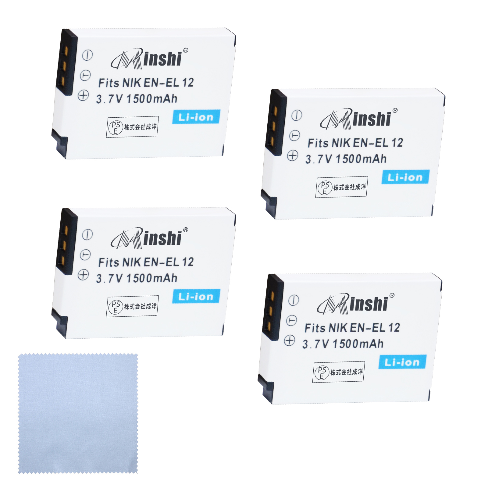 【4個&清潔布ー付】minshi NIKON EN-EL12【1500mAh 3.7V】PSE認定済 高品質交換用バッテリー