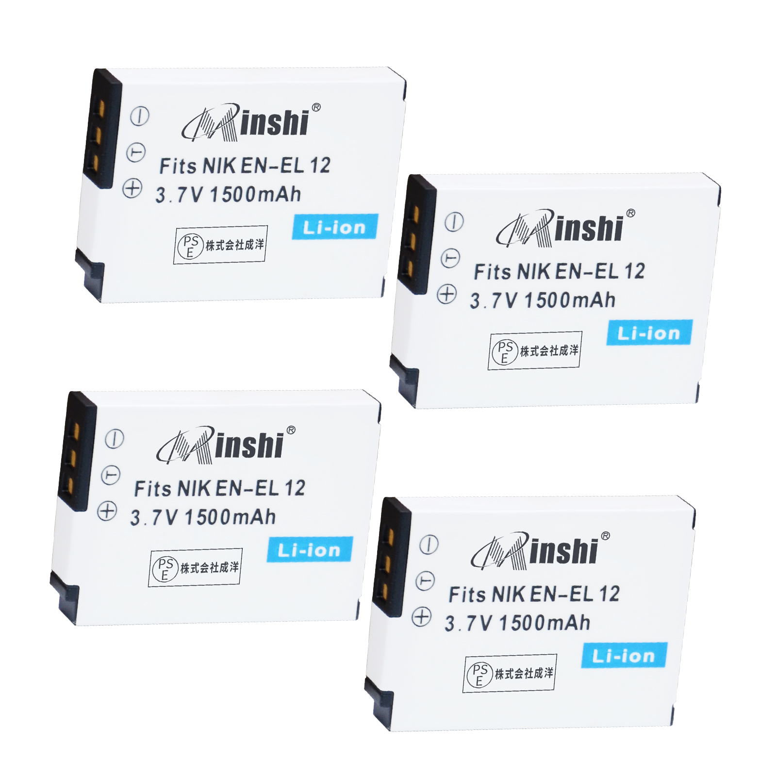 【4個】minshi NIKON COOLPIX S9300 AW100 【1500mAh 3.7V】PSE認定済 高品質 EN-EL12 交換用バッテリー